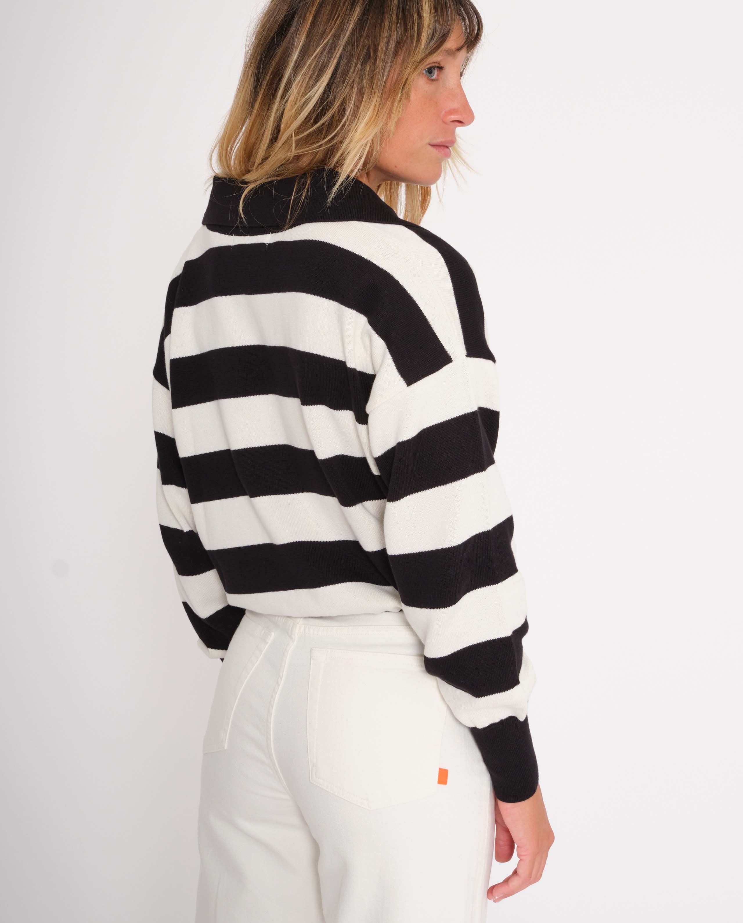 marché commun jan n june femme pull court rayures noir et blanc biologique