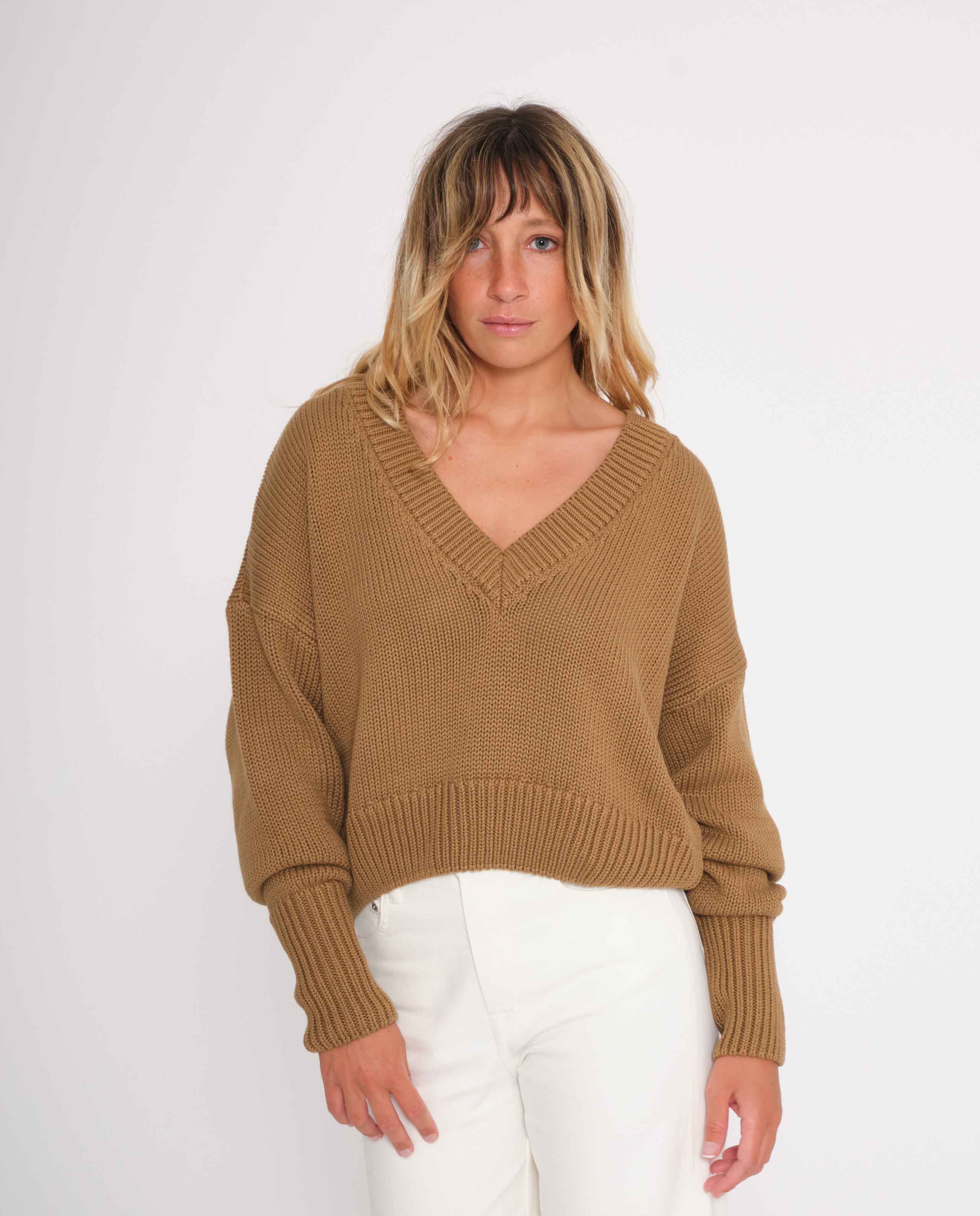 marché commun jan n june femme pull oversize coton biologique marron noisette