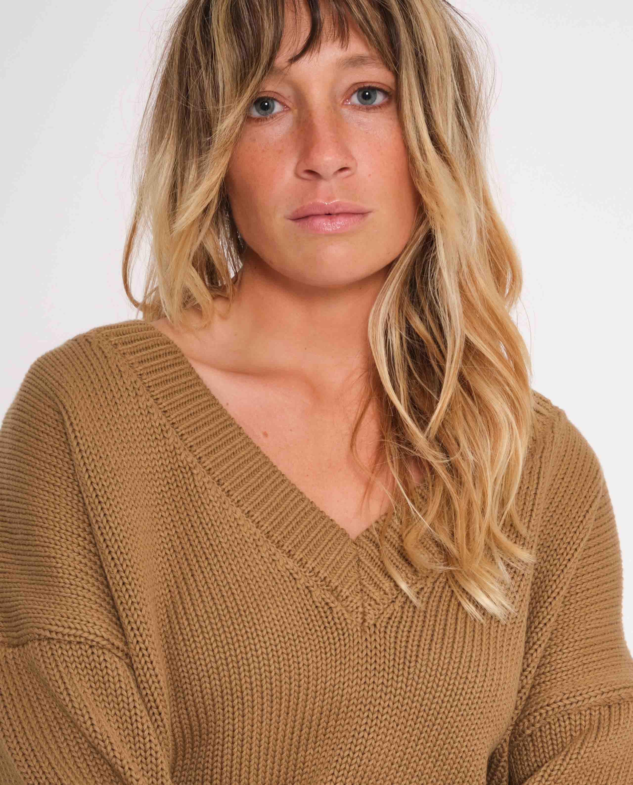 marché commun jan n june femme pull oversize coton biologique marron noisette