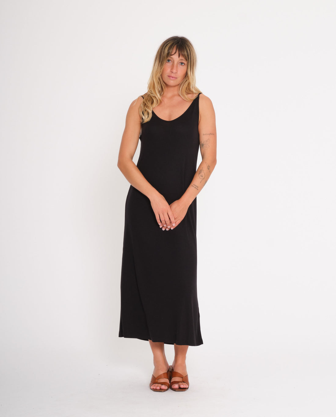 marché commun jan n june femme robe midi tencel bretelles noire