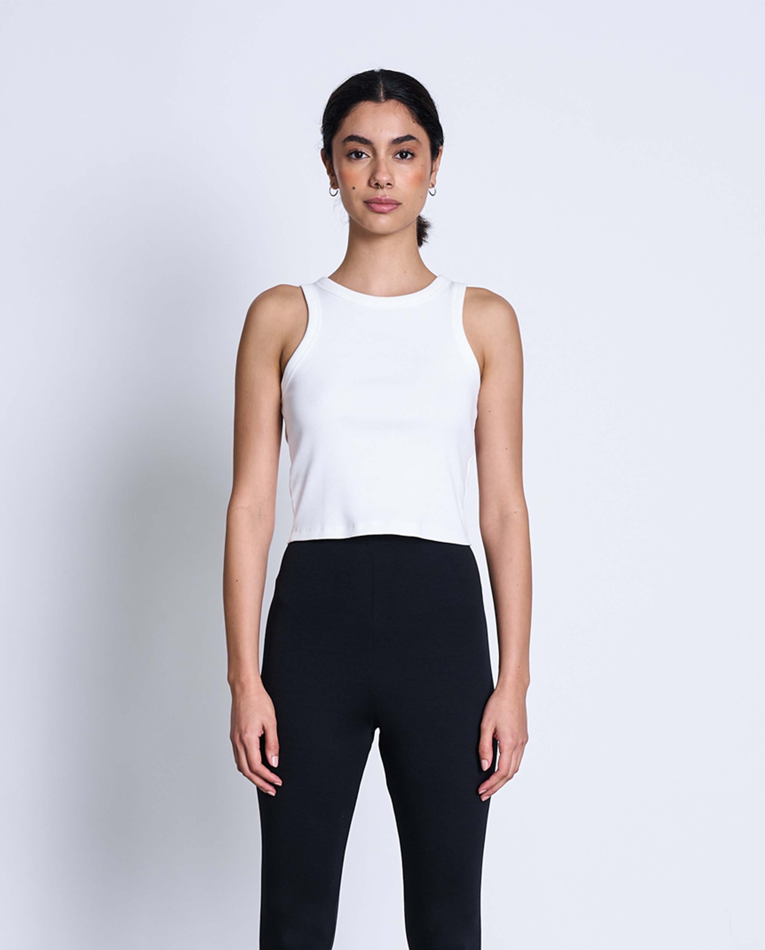 marché commun jan n june femme tank top court côtelé coton biologique blanc