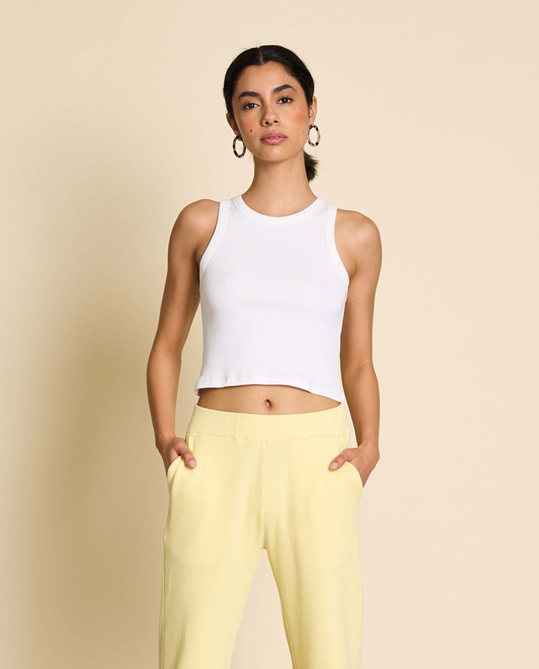 marché commun jan n june femme tank top court côtelé coton biologique blanc