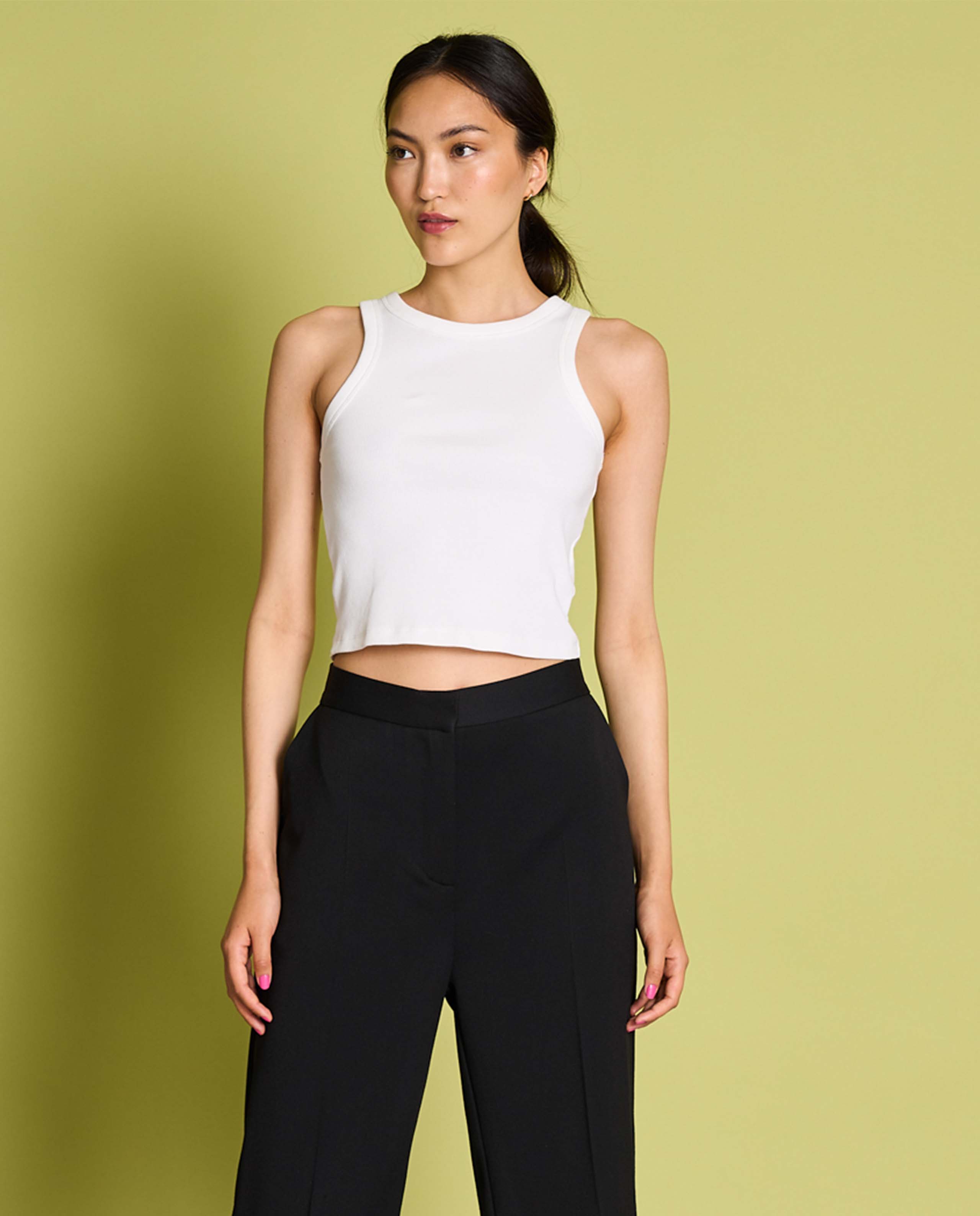 marché commun jan n june femme tank top court côtelé coton biologique blanc