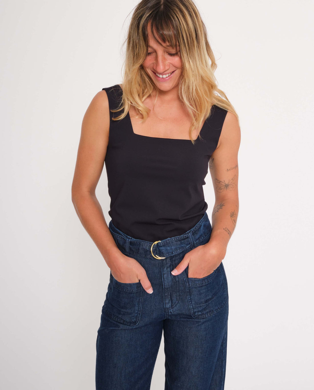 marché commun jan n june femme top débardeur néoprene recyclé encolure carrée noir