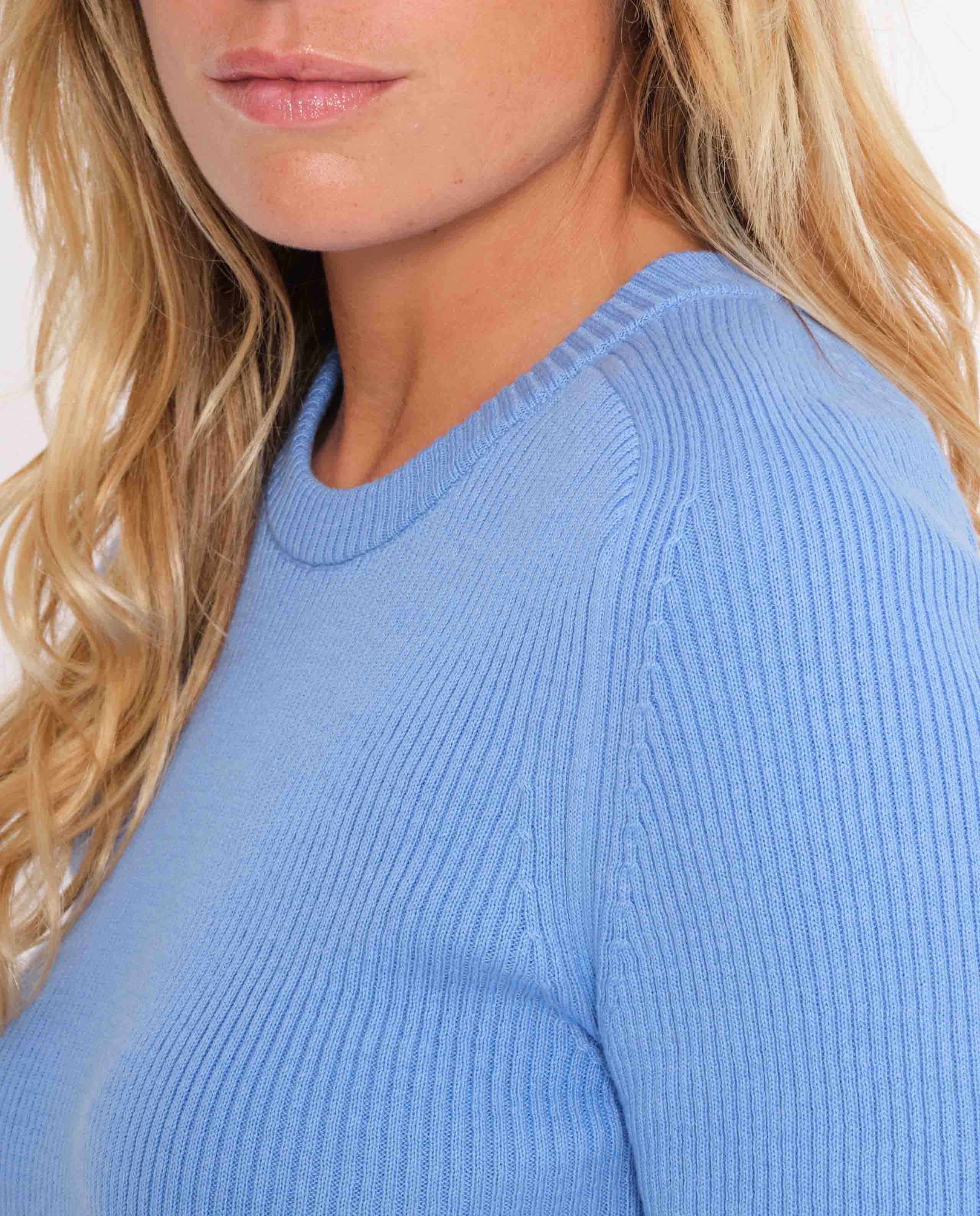 marché commun jan n june femme top maille côtelée biologique bleu ciel