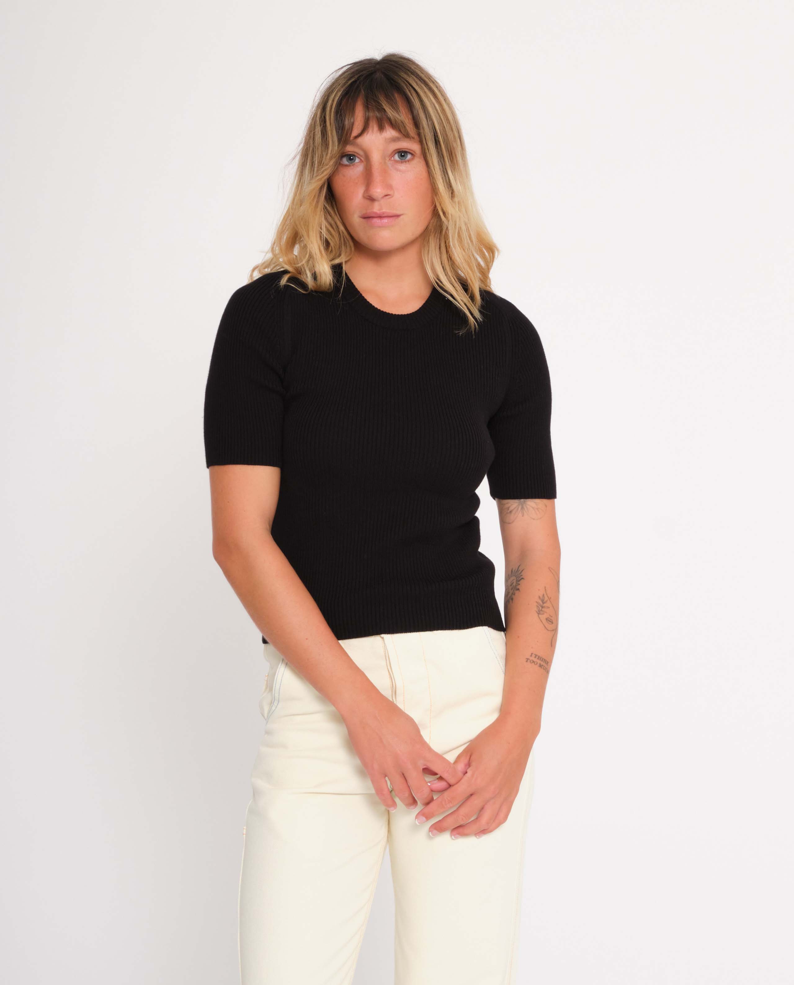 marché commun jan n june femme top maille côtelée biologique noir