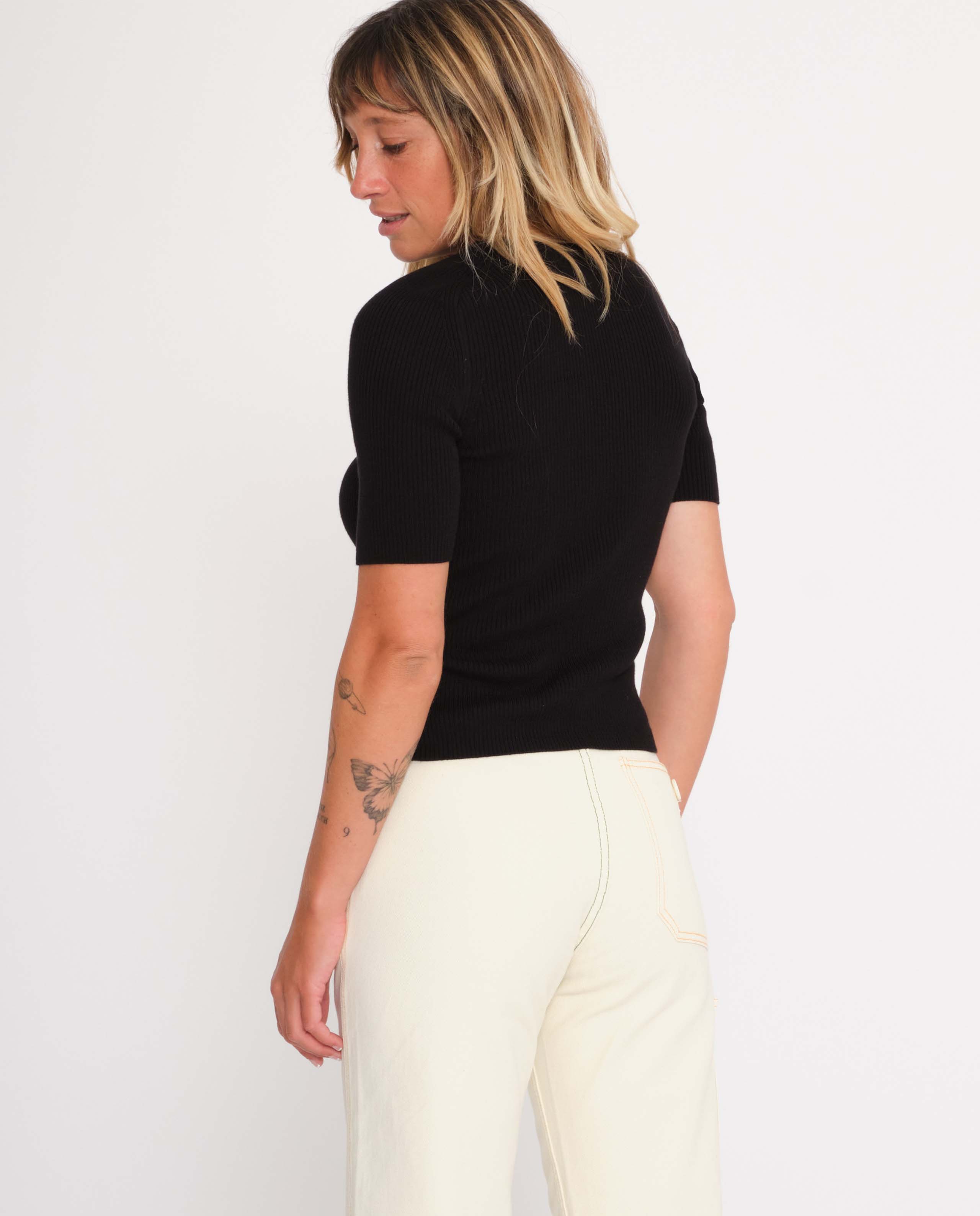 marché commun jan n june femme top maille côtelée biologique noir