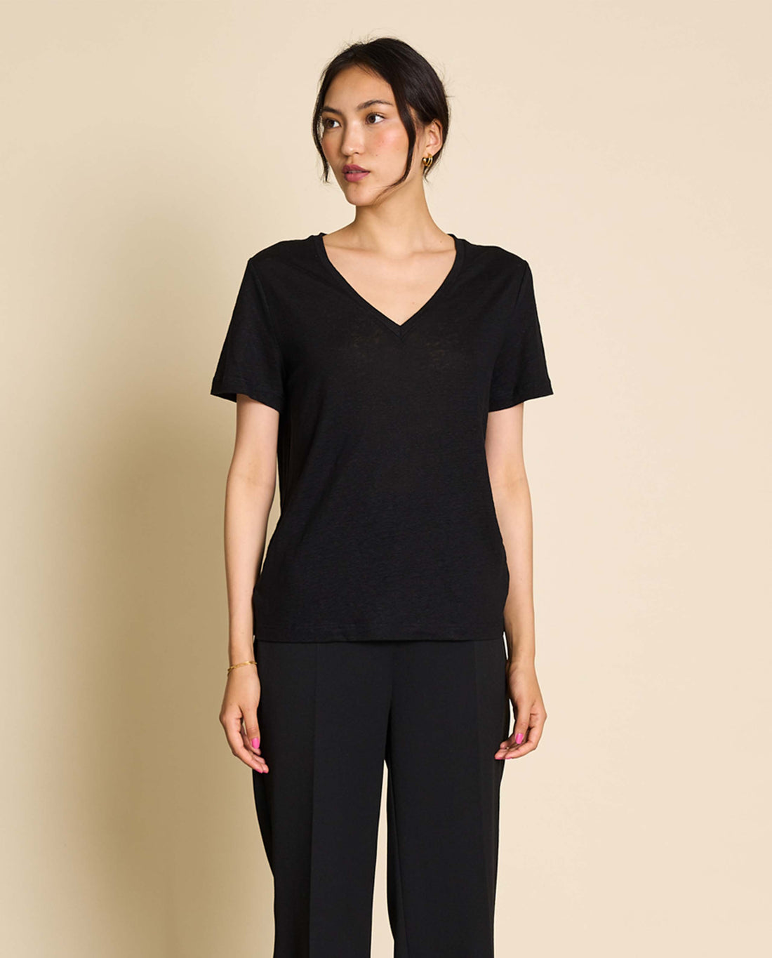 marché commun jan n june femme t-shirt manches courtes lin biologique noir