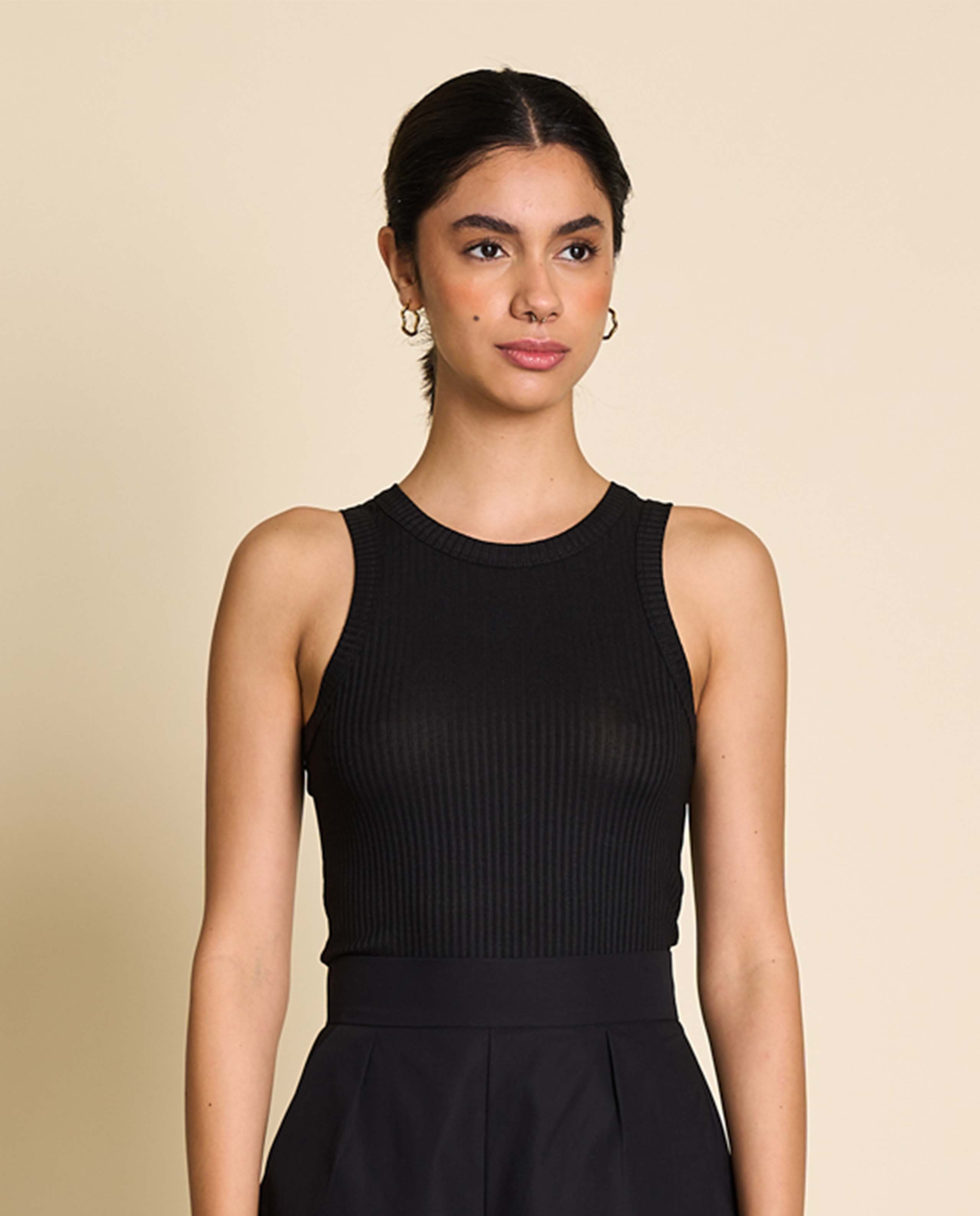 marché commun jan n june femme débardeur côtelé tencel noir