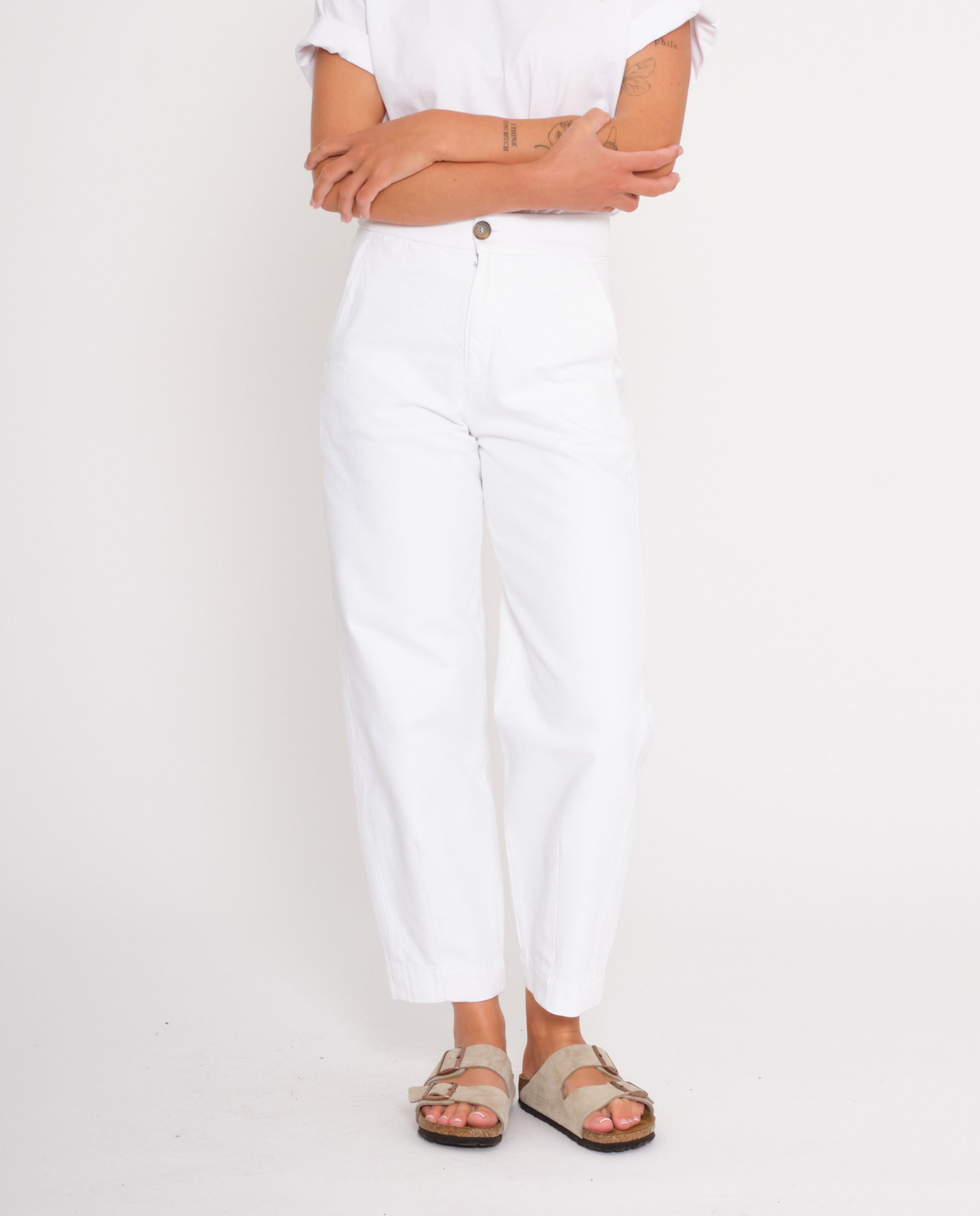 marché commun loreak mendian femme pantalon blanc à pinces coton biologique