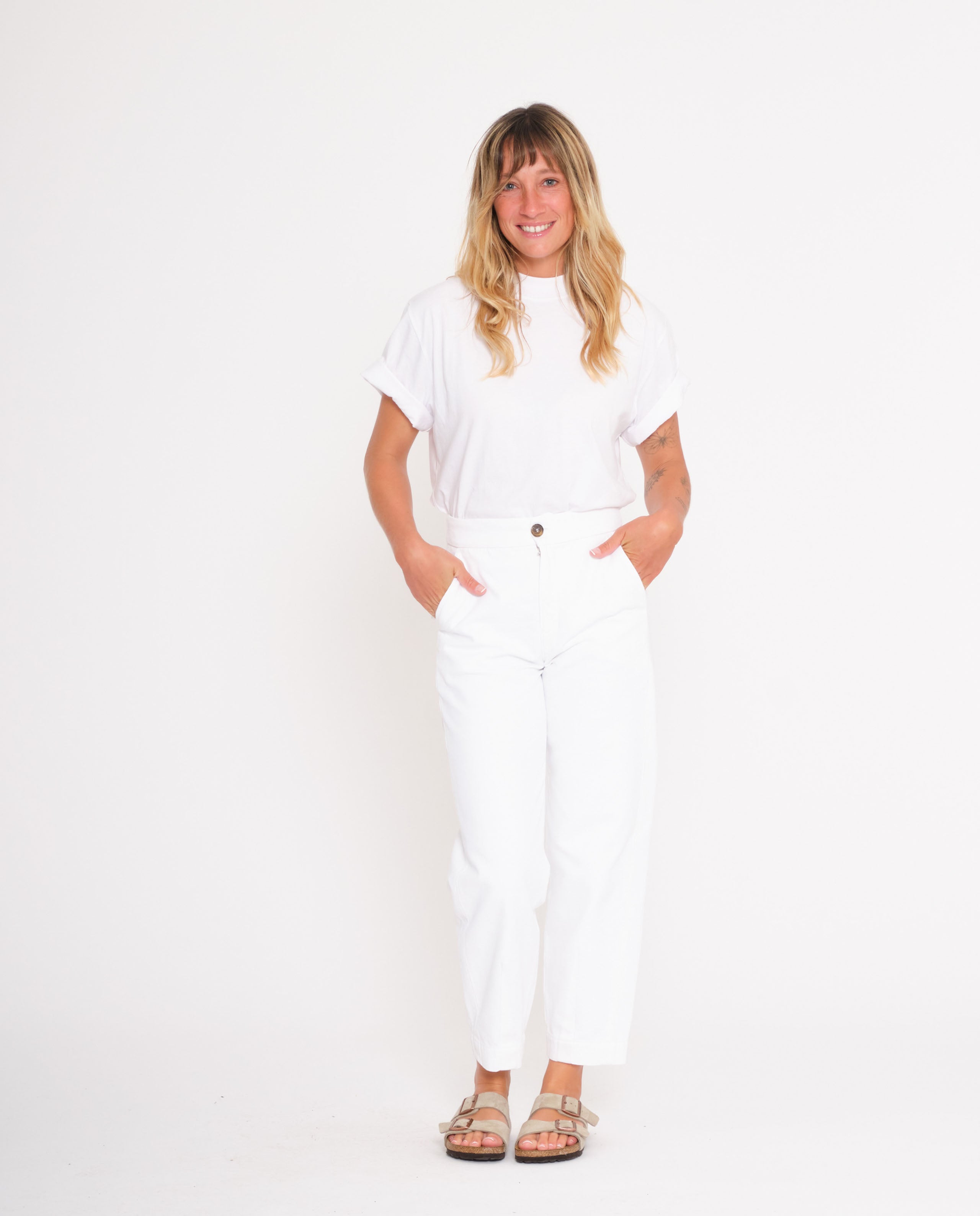 marché commun loreak mendian femme pantalon blanc à pinces coton biologique