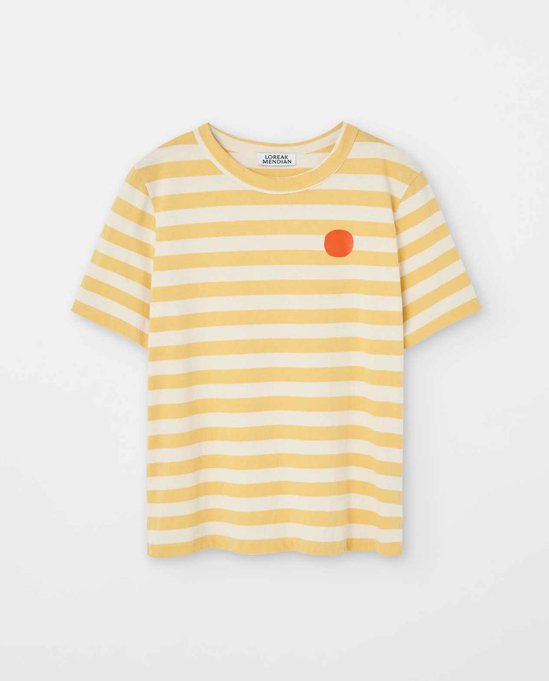 marché commun loreak mendian femme t-shirt manches courtes marinière rayures jaune et blanc coton biologique et recyclé