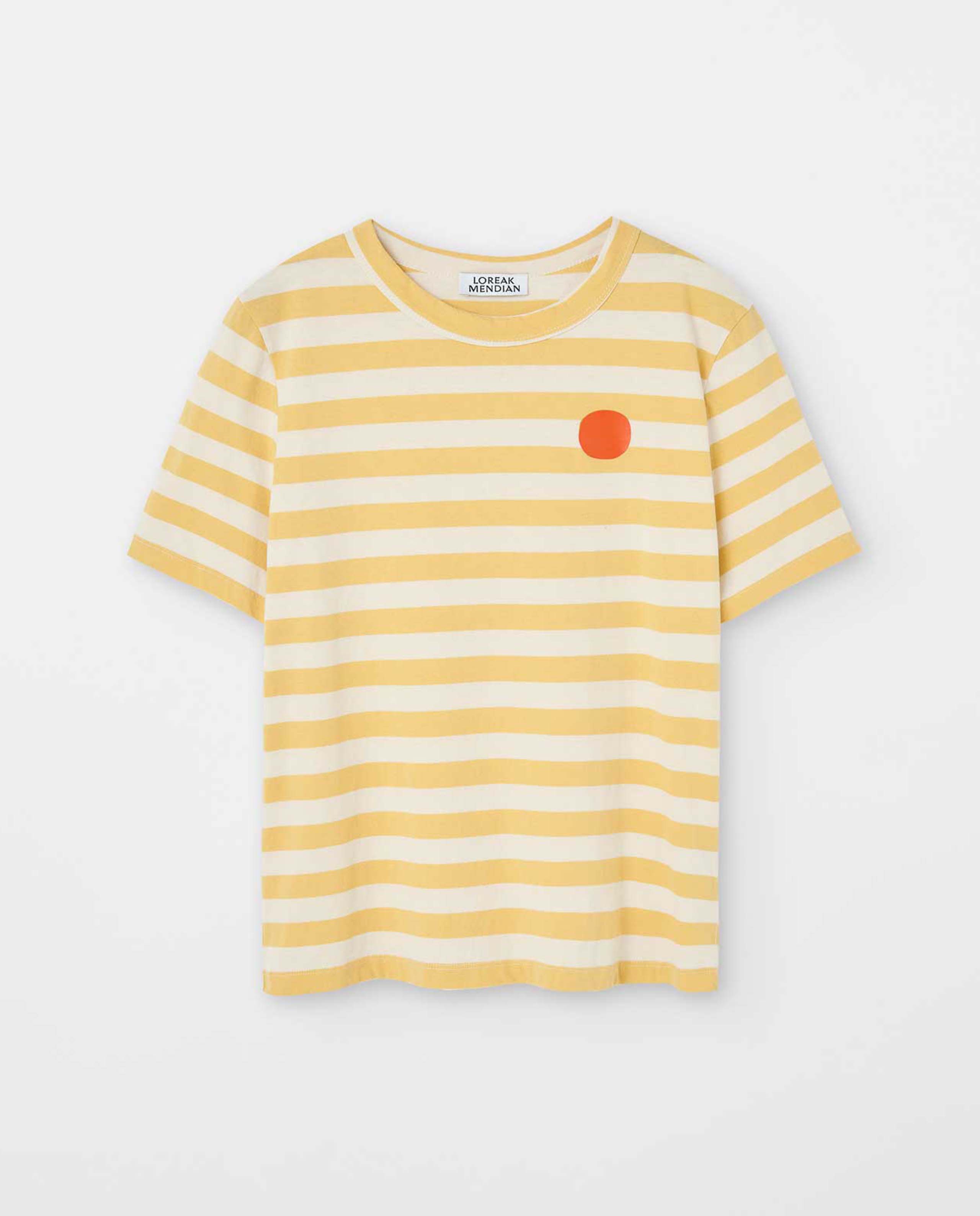 marché commun loreak mendian femme t-shirt manches courtes marinière rayures jaune et blanc coton biologique et recyclé