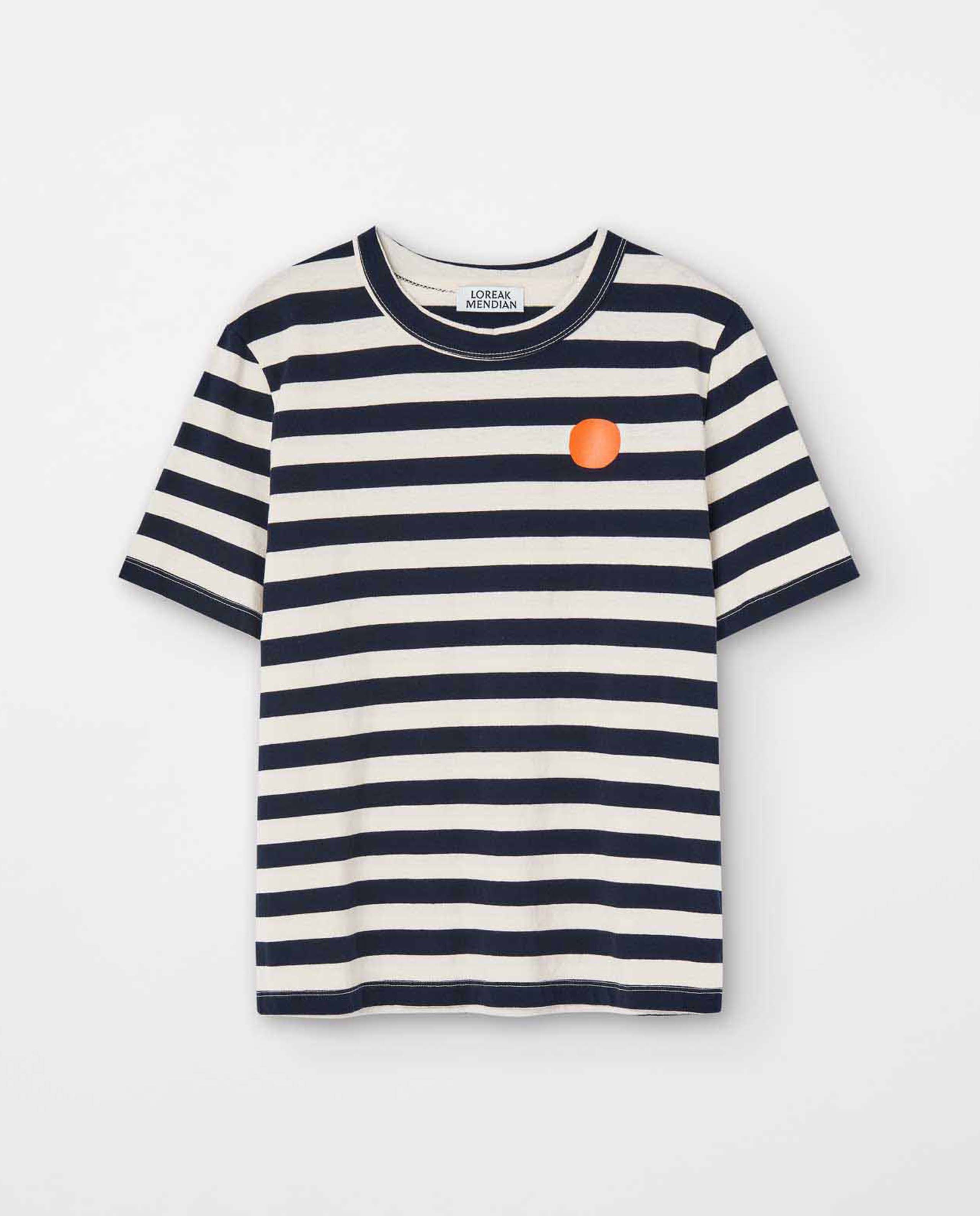 marché commun loreak mendian femme t-shirt manches courtes marinière rayures bleu et blanc coton biologique et recyclé