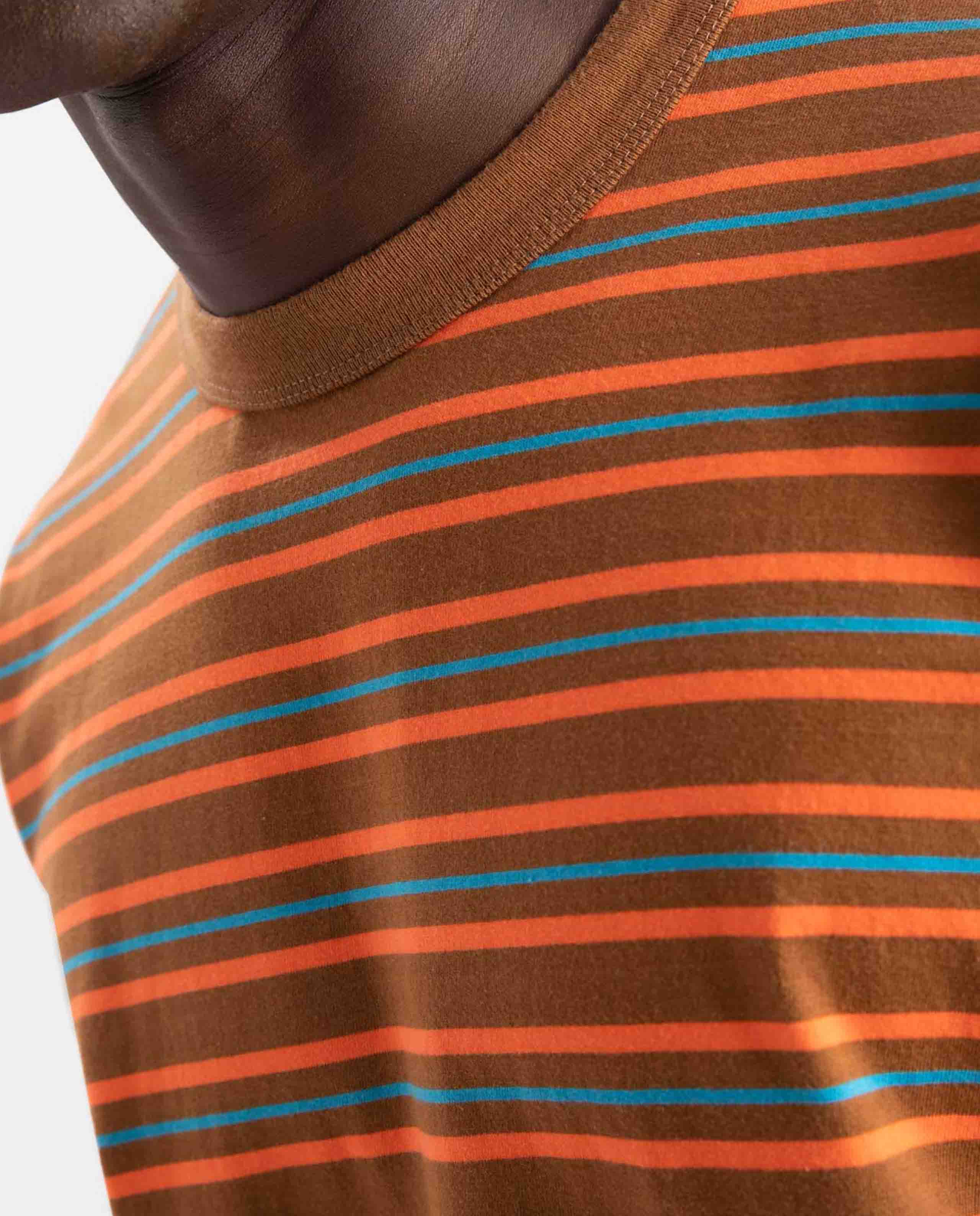 marché commun loreak mendian homme t-shirt coton manches courtes rayures orange bleu