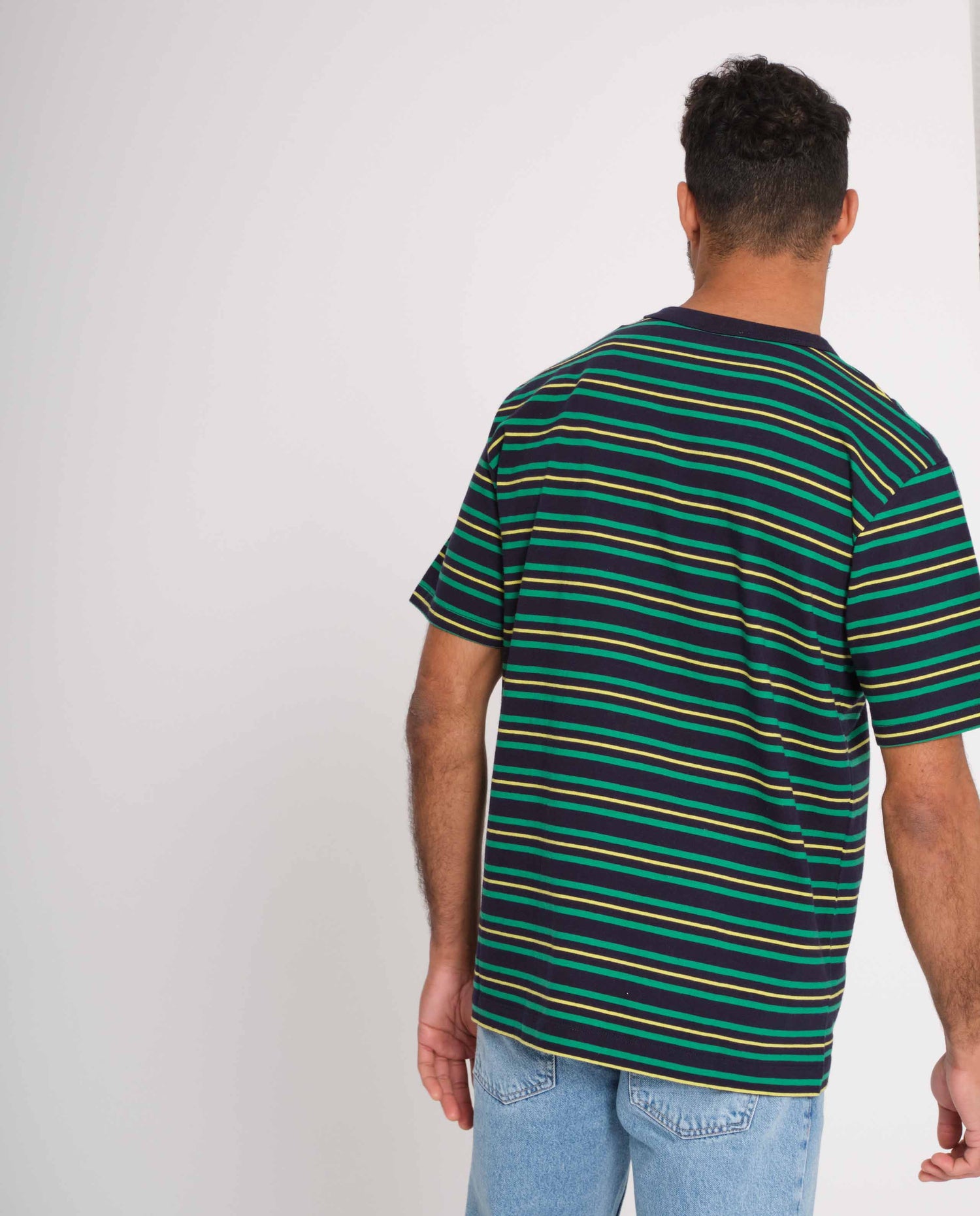 marché commun loreak mendian homme t-shirt coton manches courtes rayures bleu jaune vert