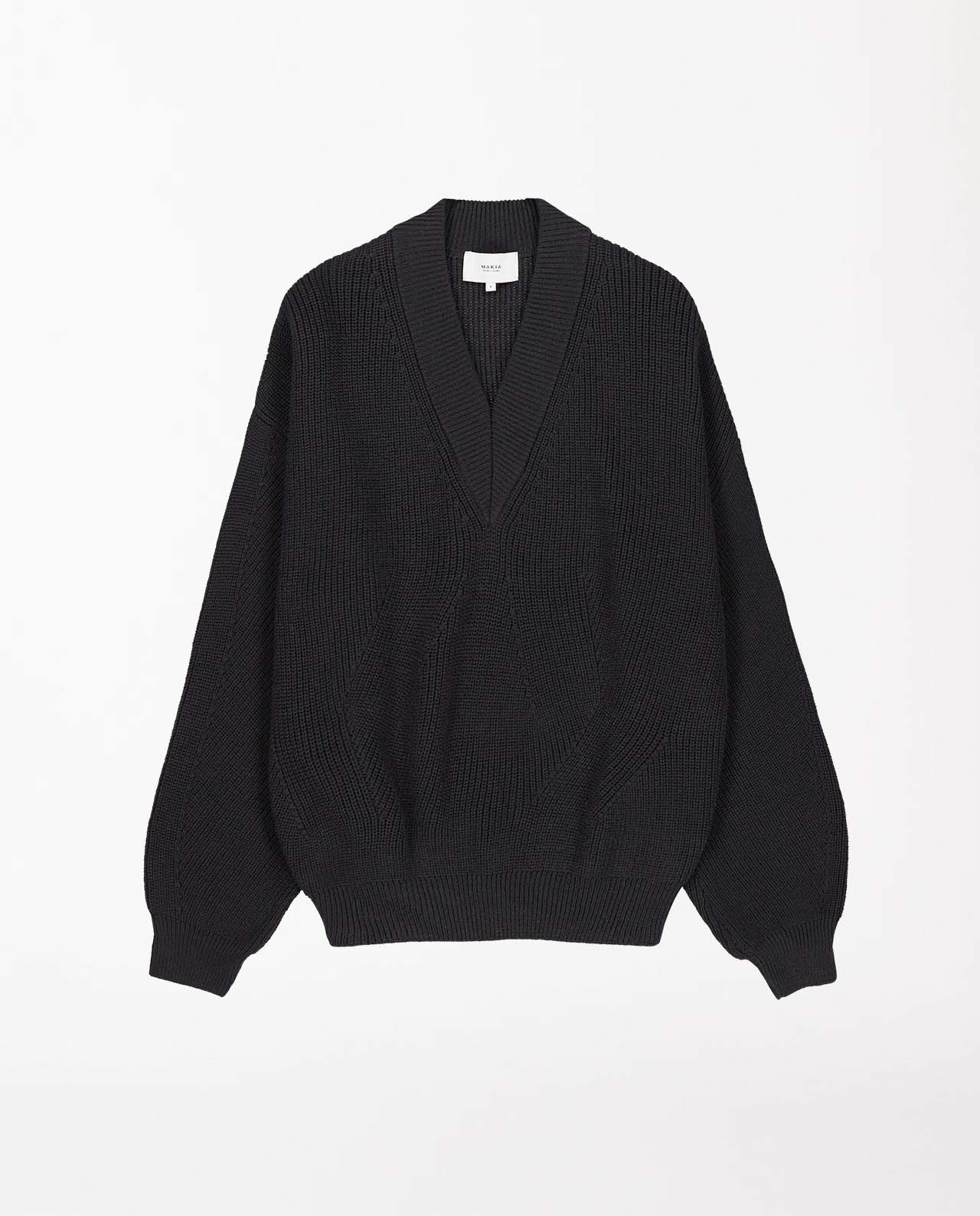 marché commun makia clothing pull laine mérinos et recyclée noir femme