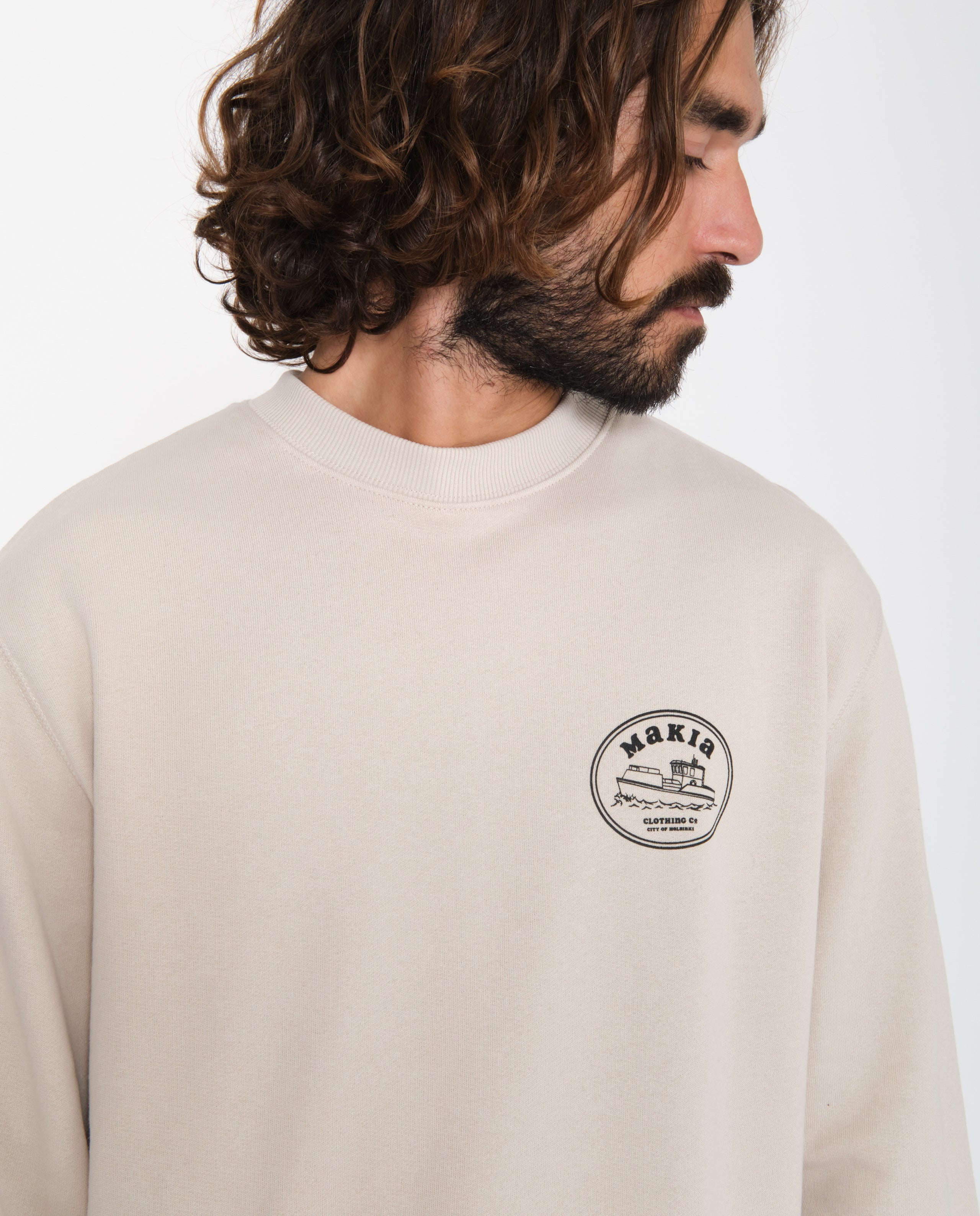 marché commun makia clothing sweatshirt coton biologique impime boat ecru