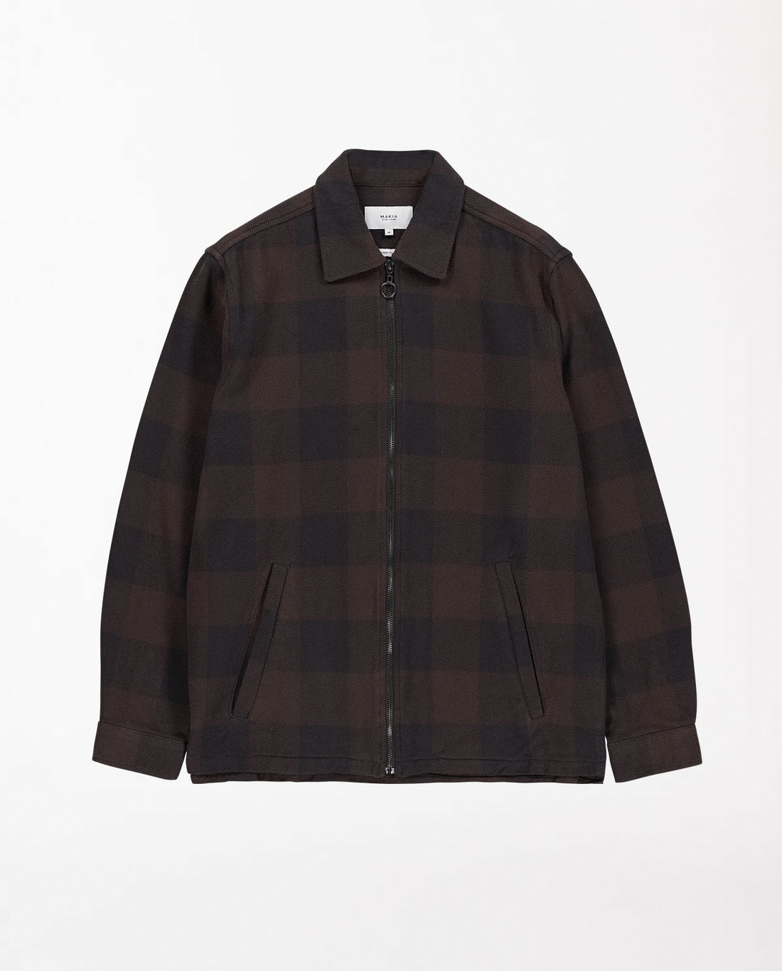 marché commun makia clothing veste carreaux zippée coton biologique marron noir