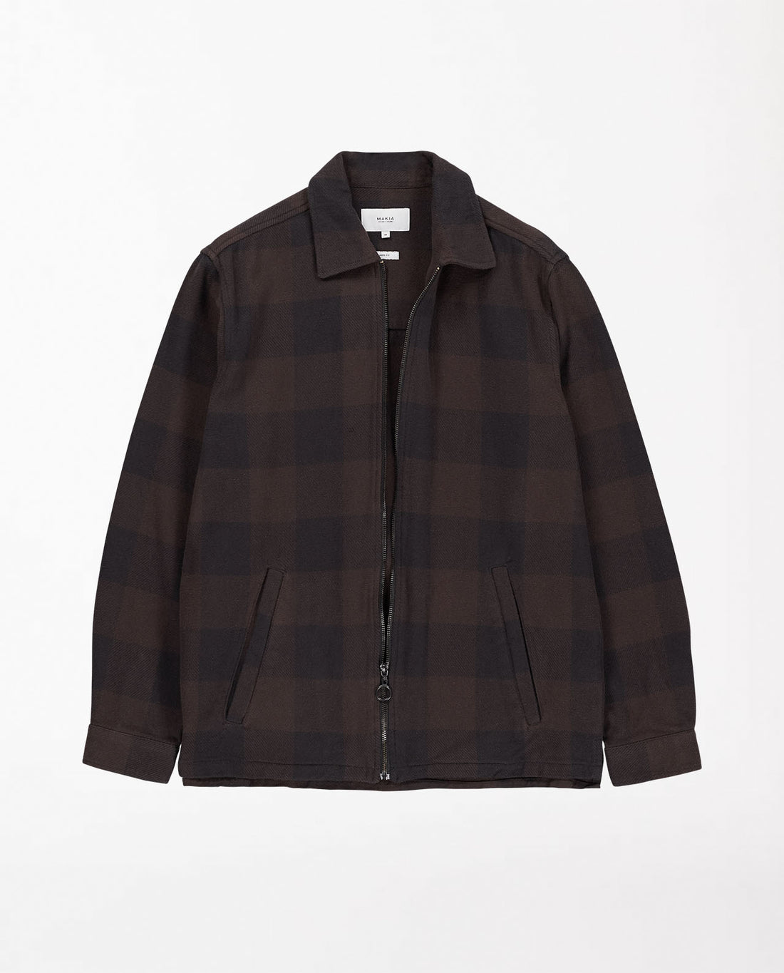 marché commun makia clothing veste carreaux zippée coton biologique marron noir