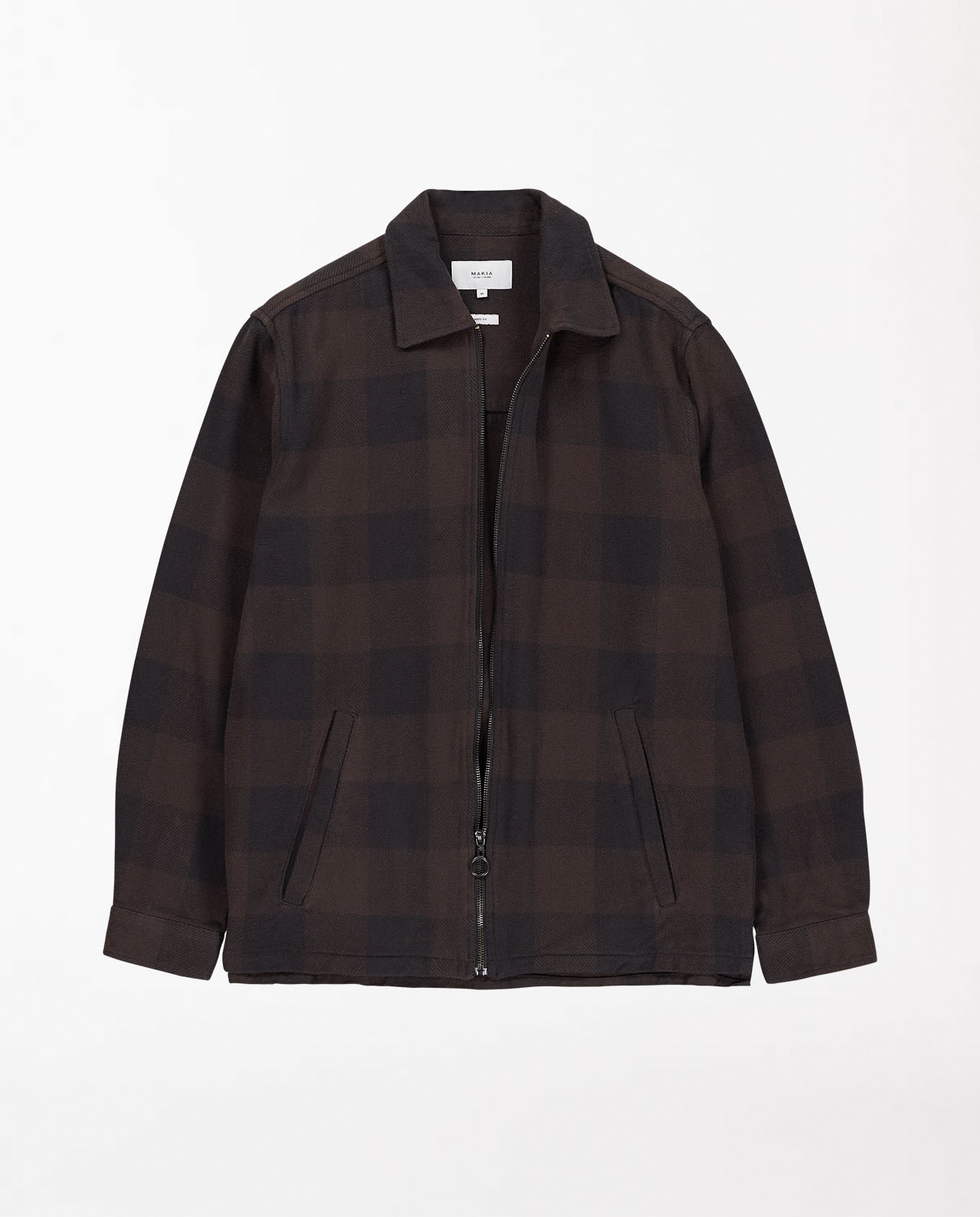 marché commun makia clothing veste carreaux zippée coton biologique marron noir