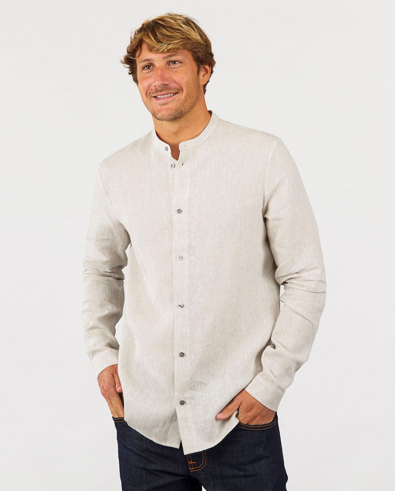 Col Officier Chemise Homme Petit Col Chemise Col Mao Liam En Lin