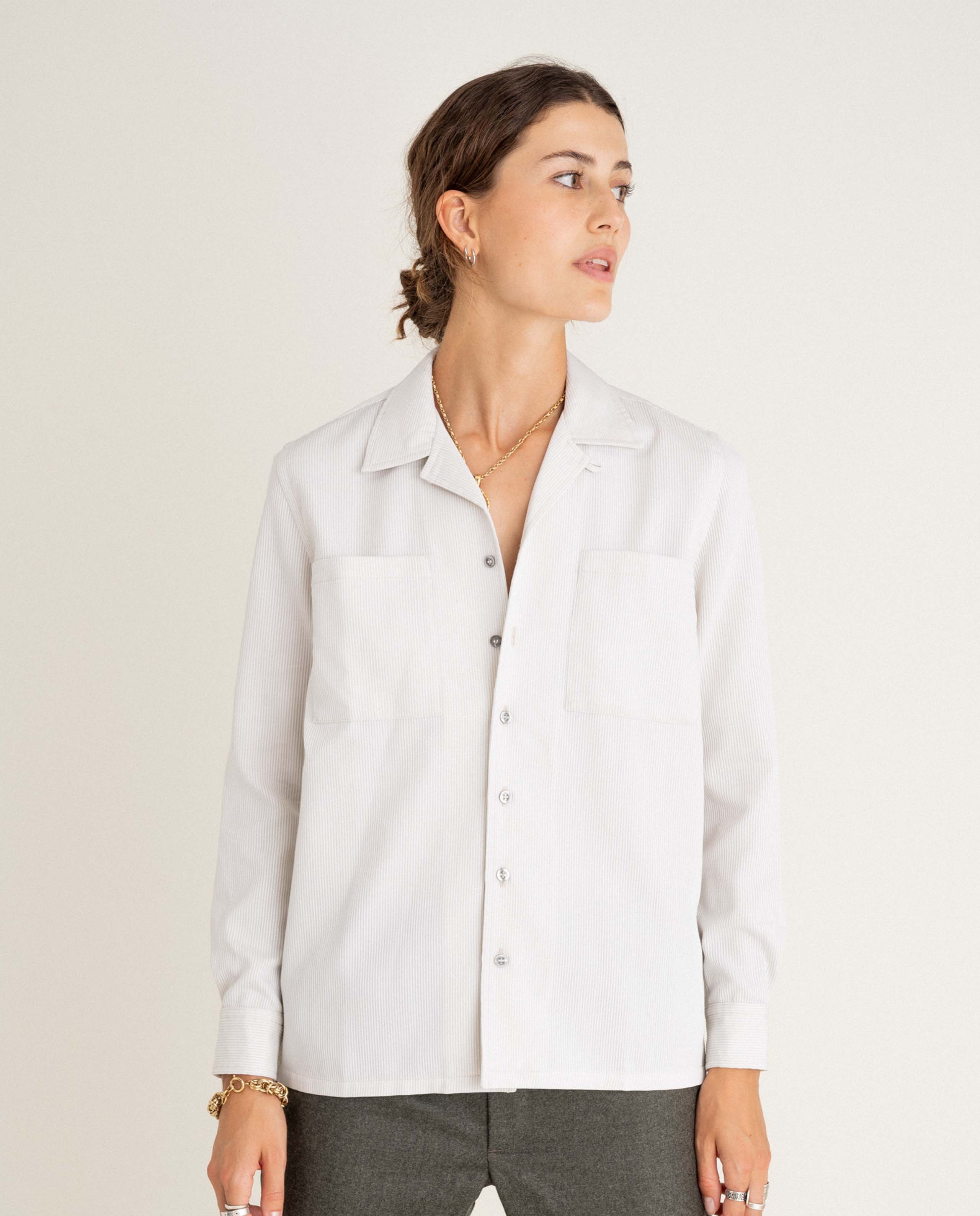 marché commun noyoco chemise femme blanche coton upcyclé côtelé col requin