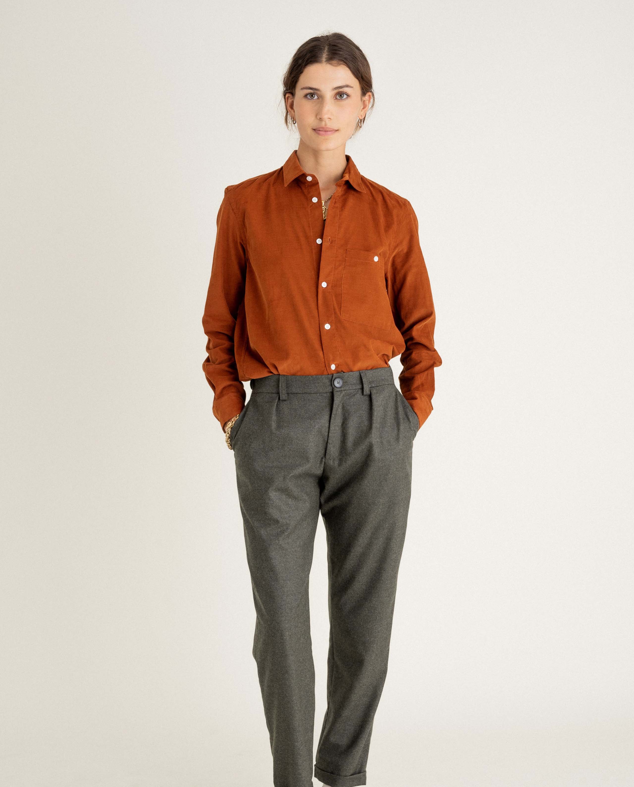 marché commun noyoco chemise femme velours côtelé bio caramel