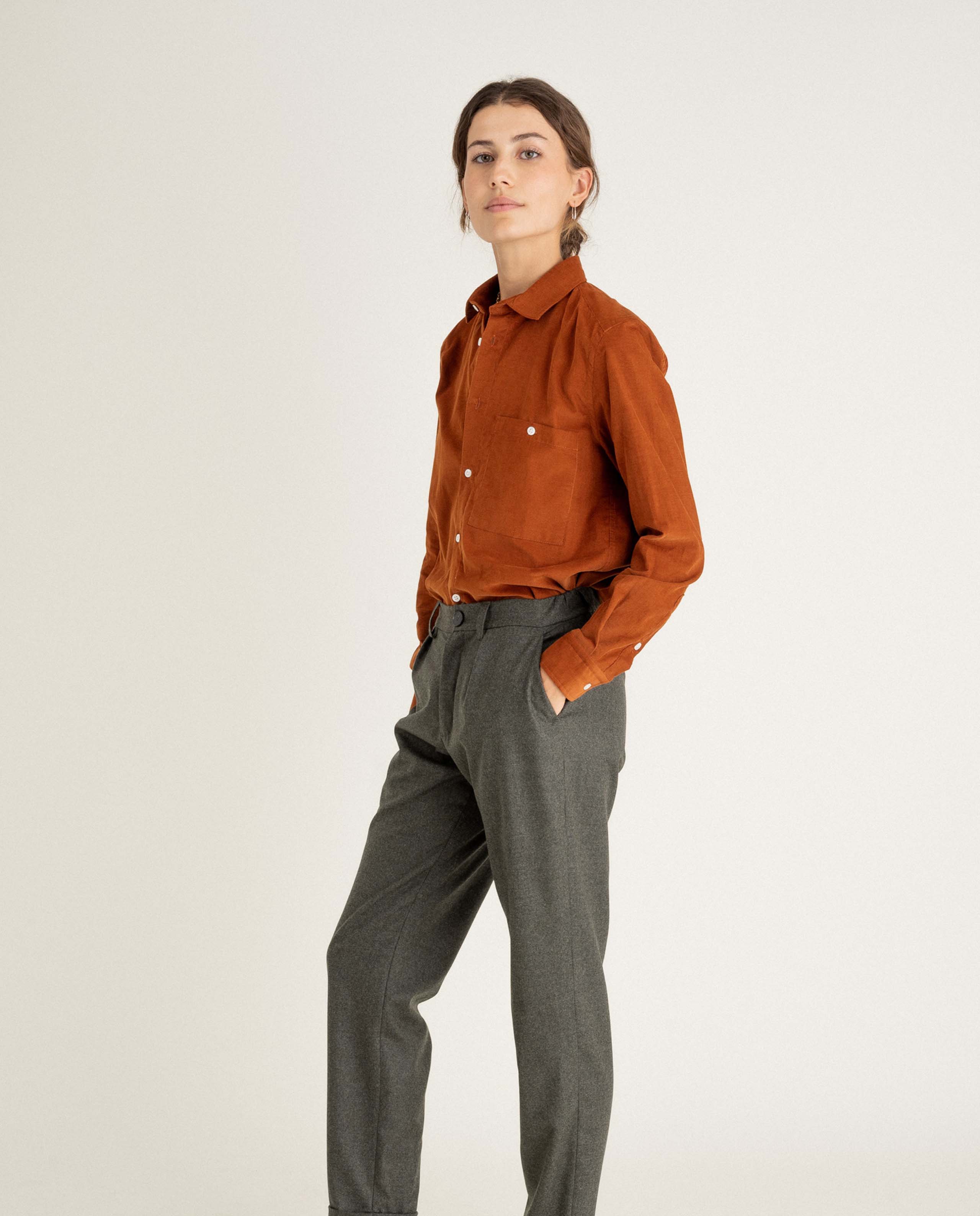 marché commun noyoco chemise femme velours côtelé bio caramel