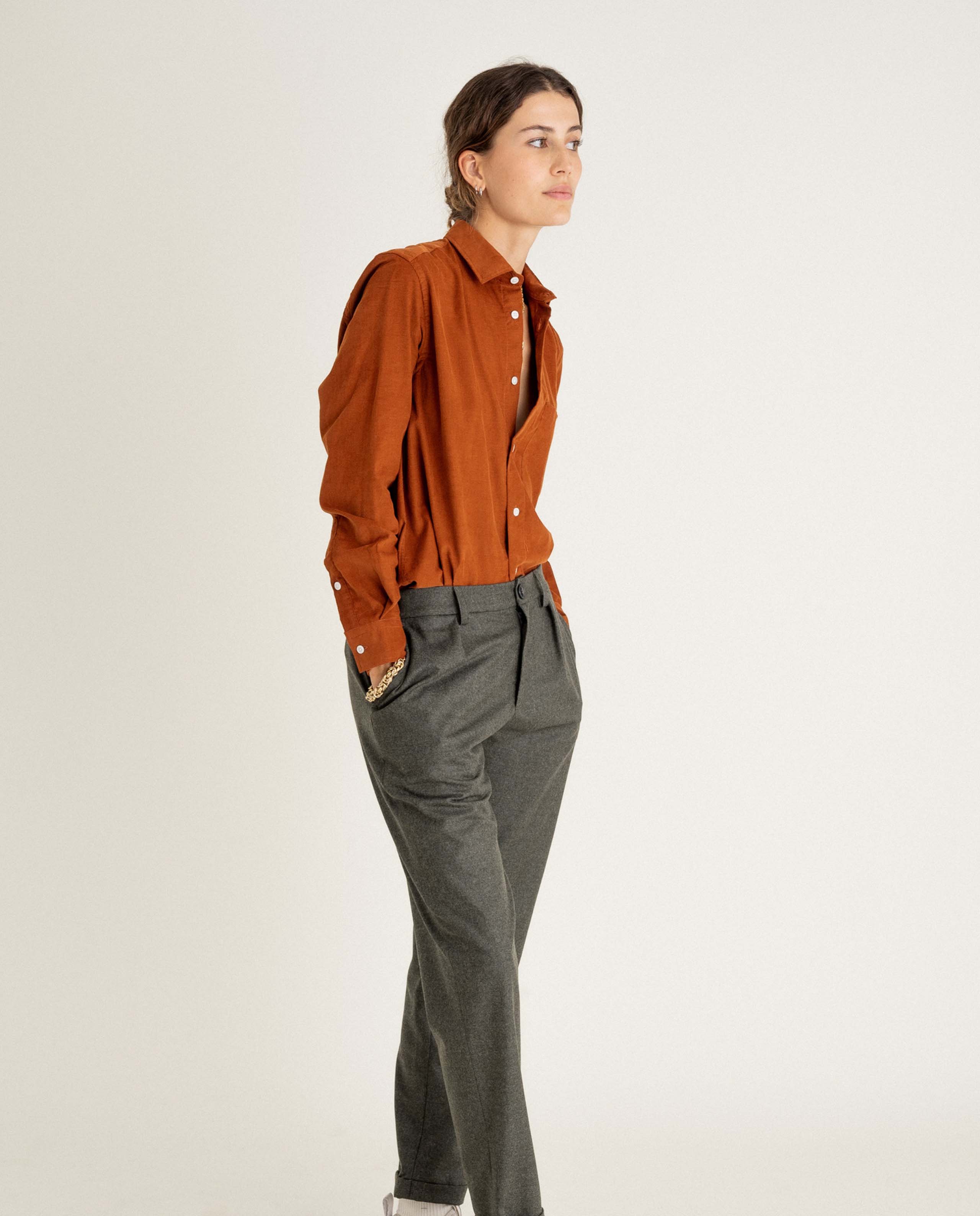 marché commun noyoco chemise femme velours côtelé bio caramel