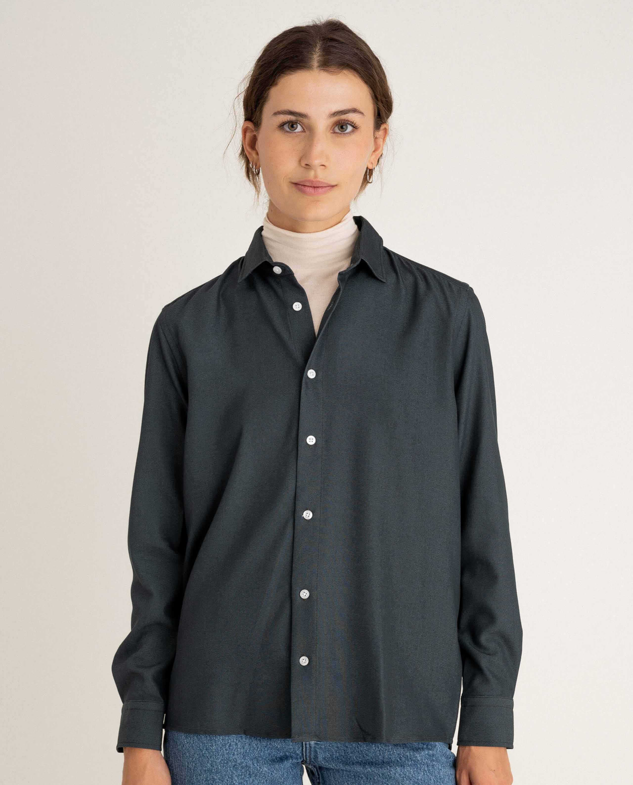 marché commun noyoco chemise fluide femme viscose upcyclée vert émeraude