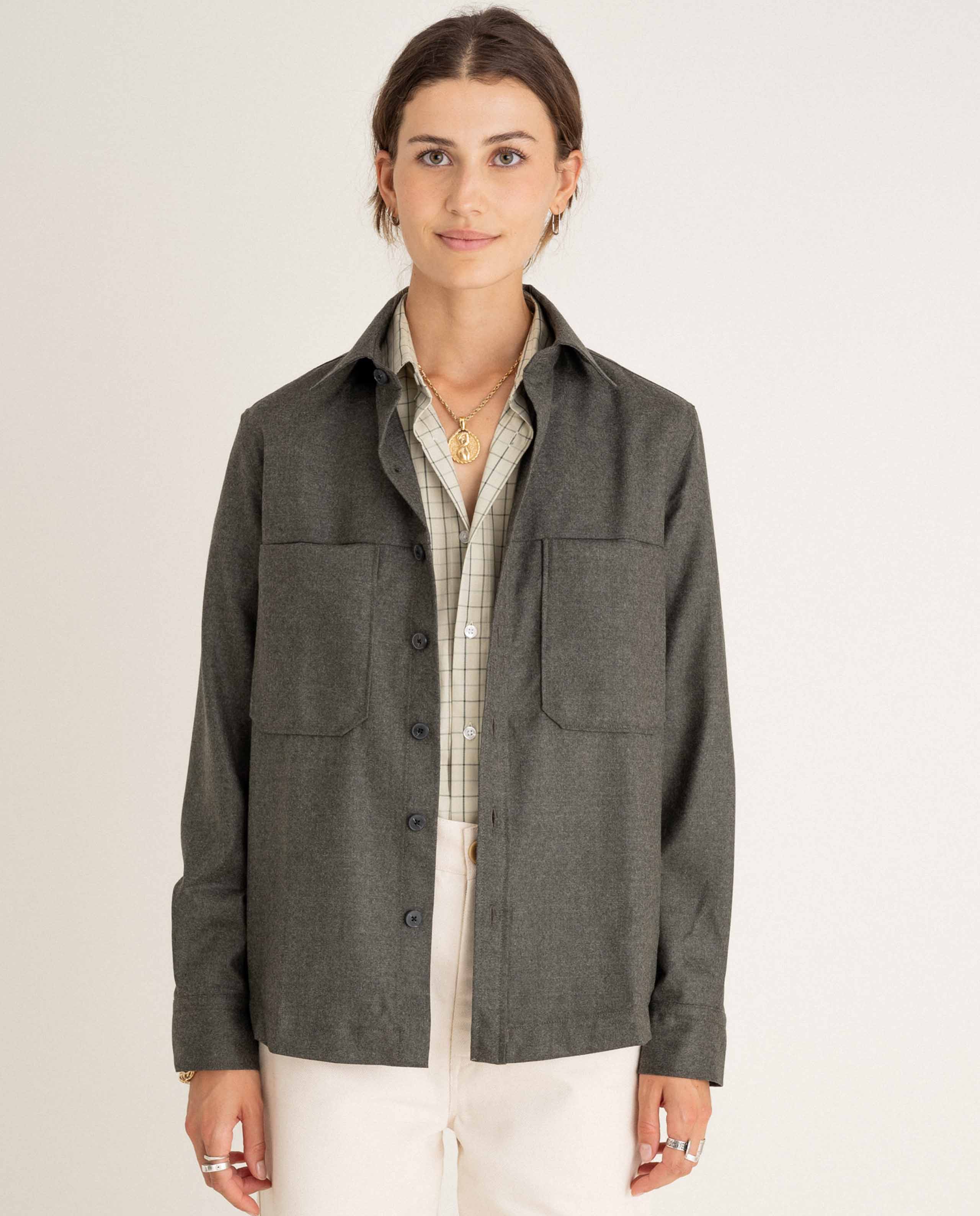 marché commun noyoco chemise laine vierge kaki femme