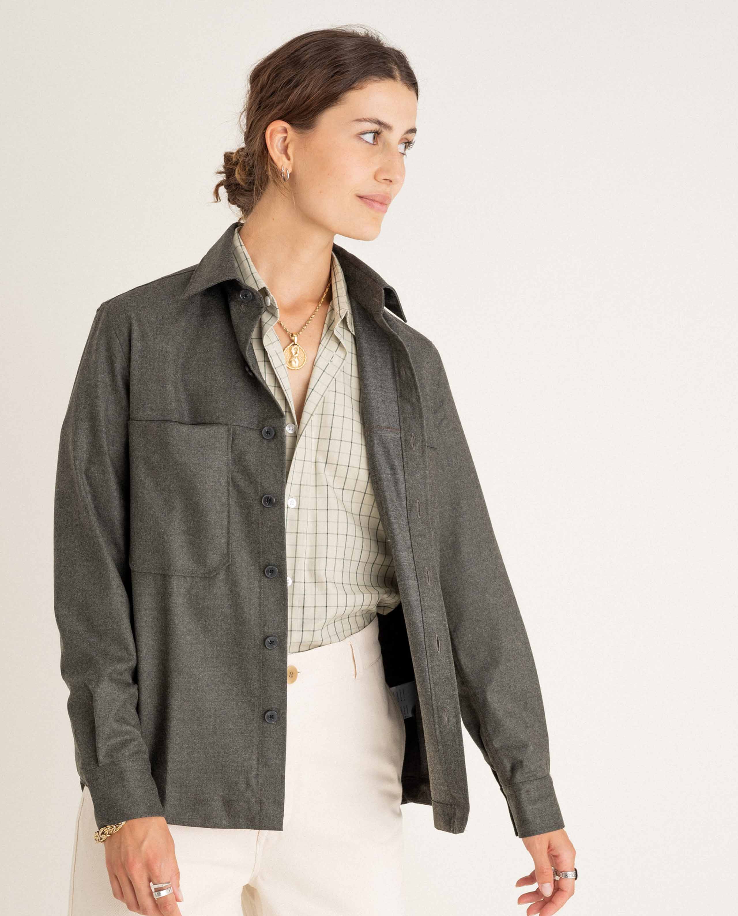 marché commun noyoco chemise laine vierge kaki femme