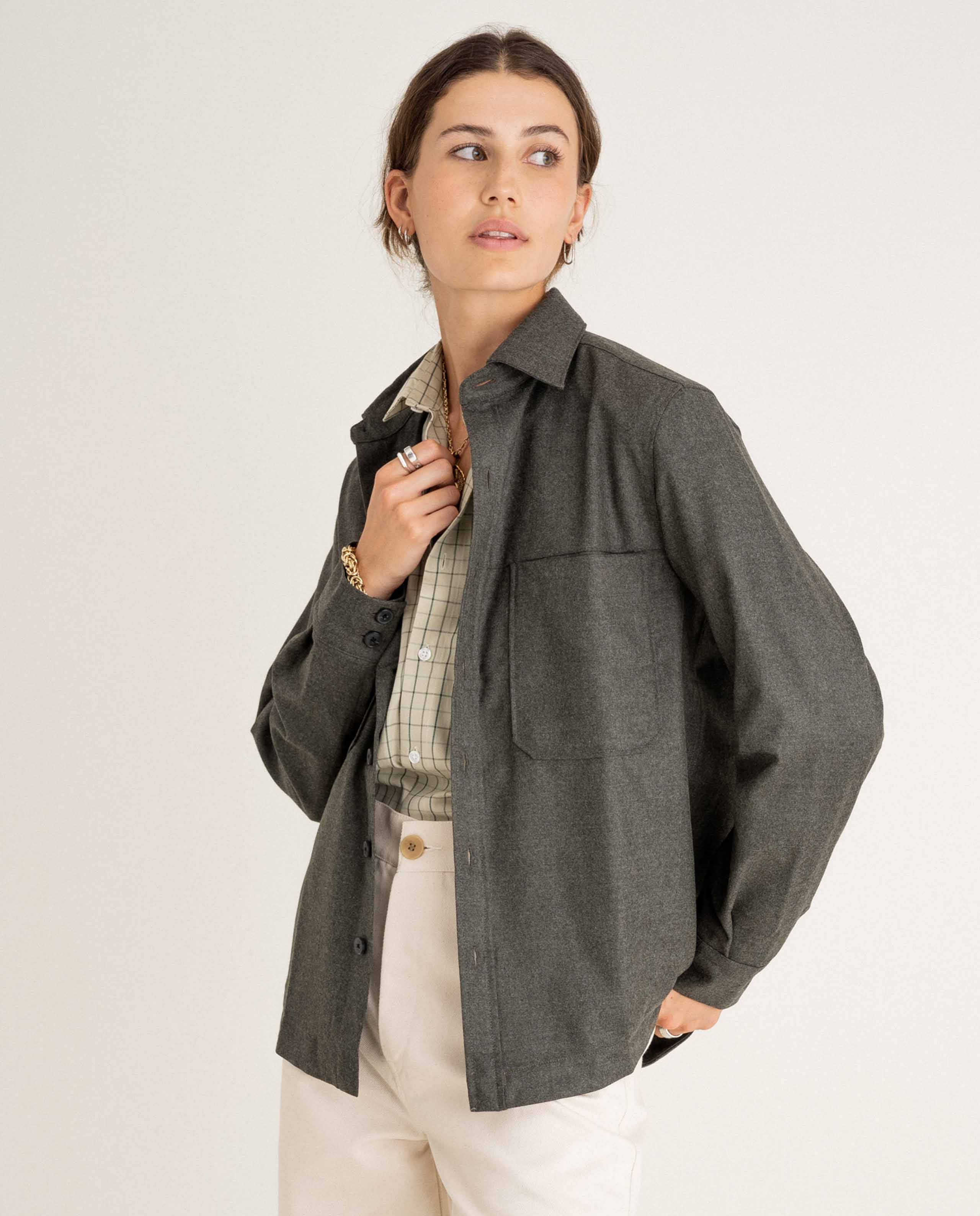 marché commun noyoco chemise laine vierge kaki femme