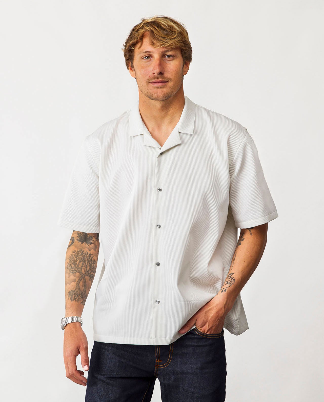 Chemise Manches Courtes Coton Upcyclé Homme Éthique Blanc Noyoco