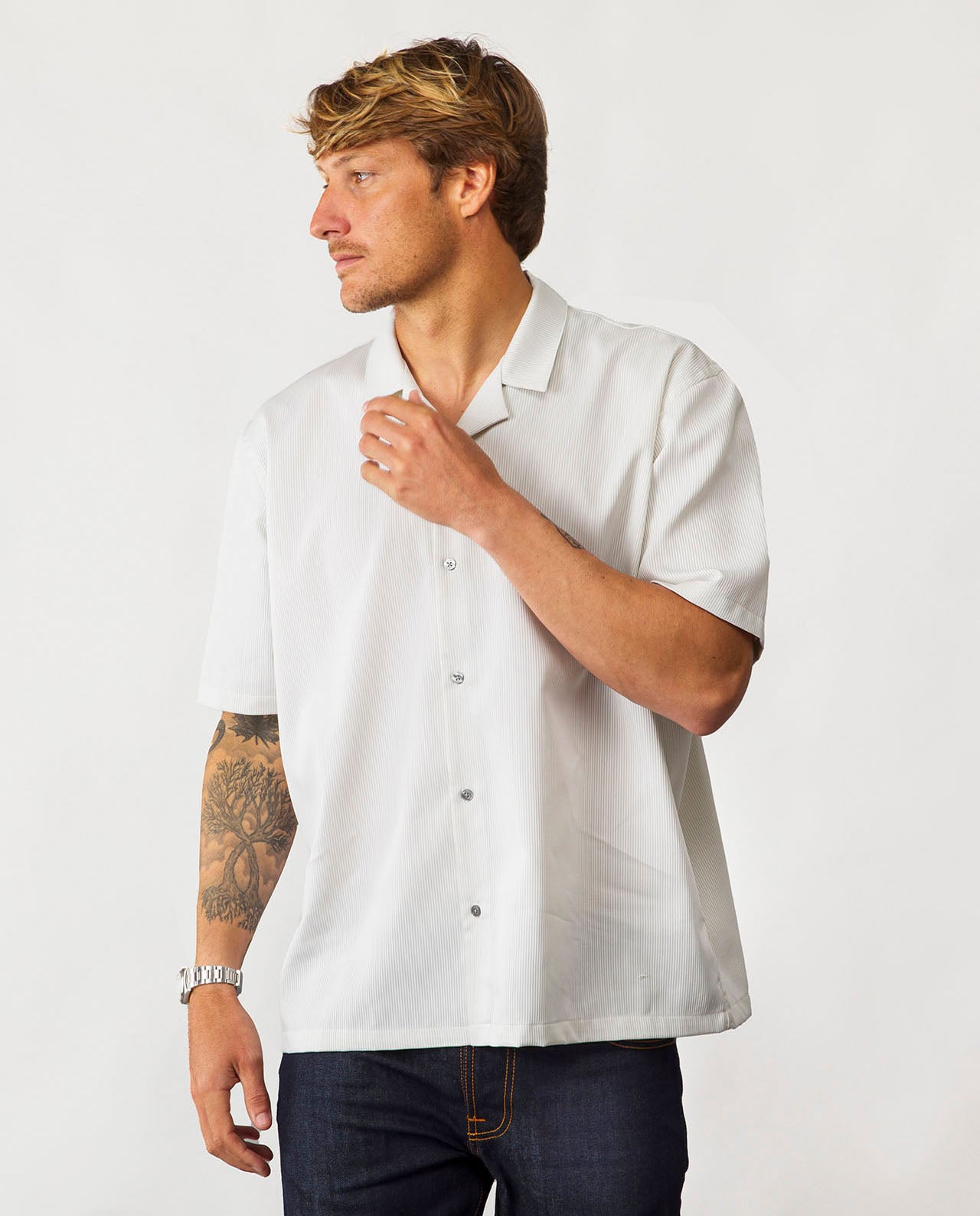 Chemise manches courtes en coton upcyclé côtelé