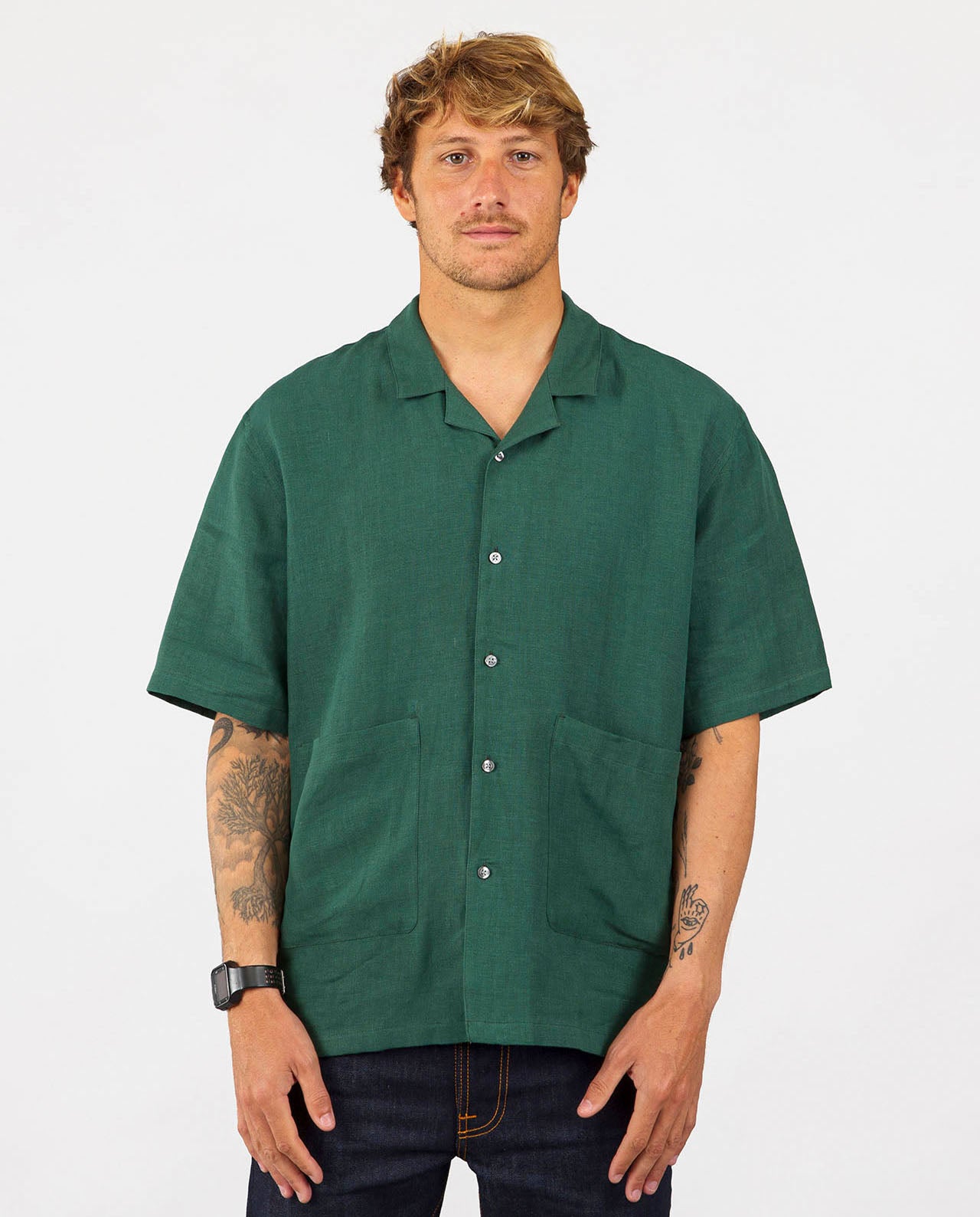 marché commun noyoco chemise homme manches courtes lin vert jade