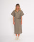 marché commun noyoco femme robe midi kimono coton biologique lin taupe rayures