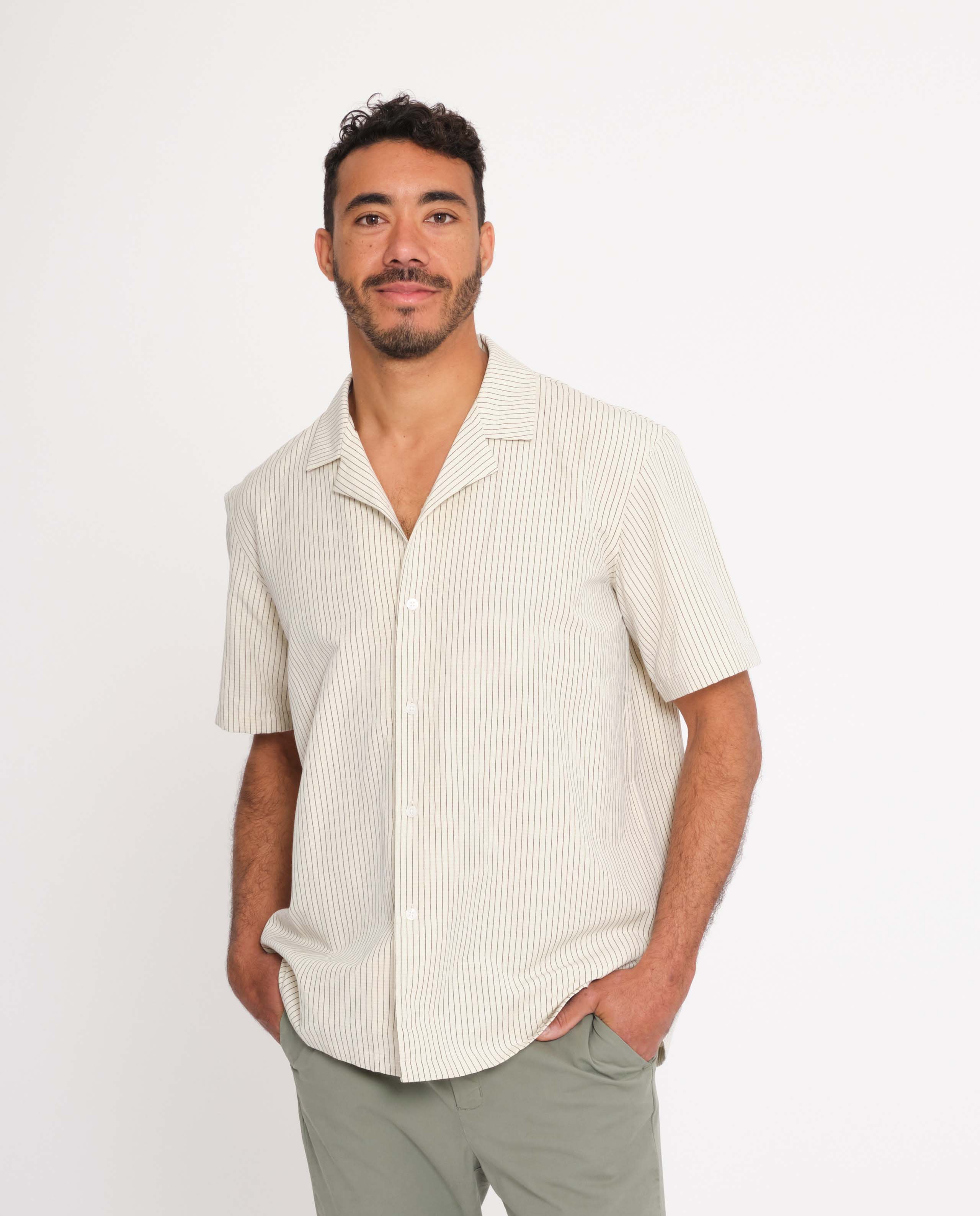 Chemisette rayée en coton bio et lin