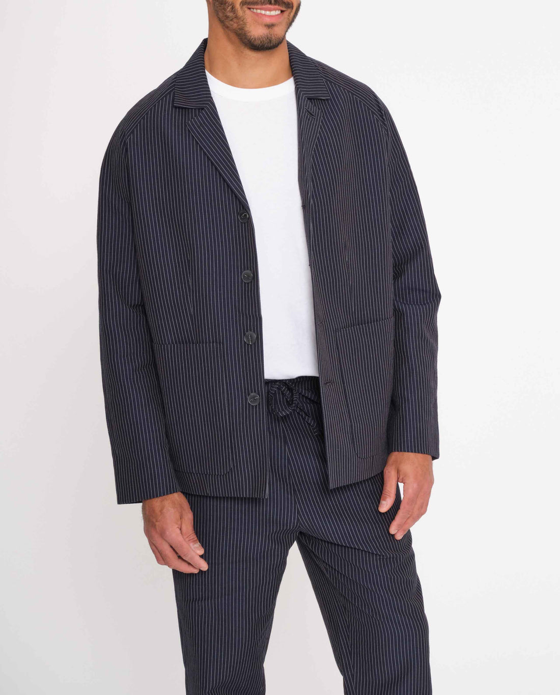 Blazer rayé en coton bio et lin