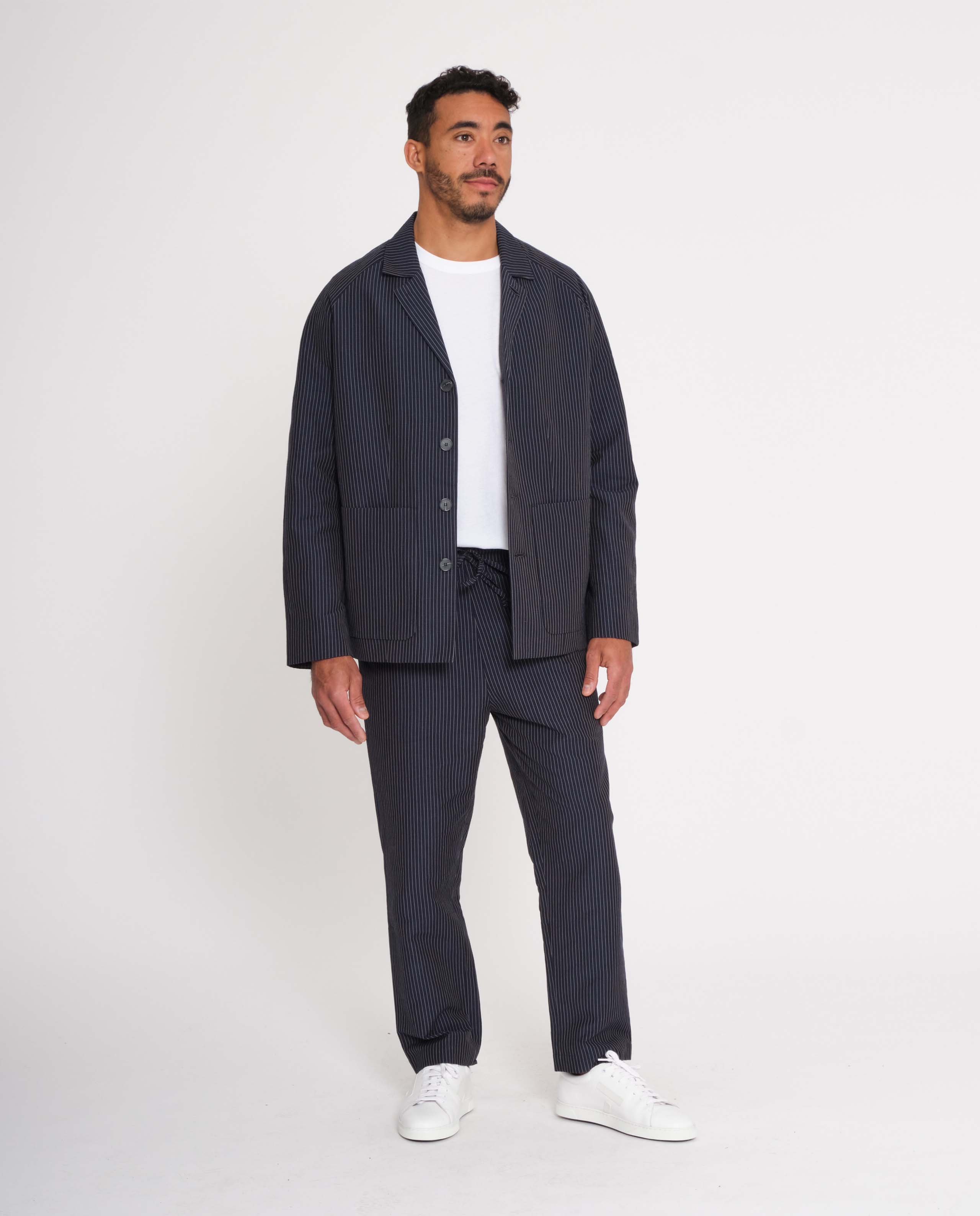 Blazer rayé en coton bio et lin