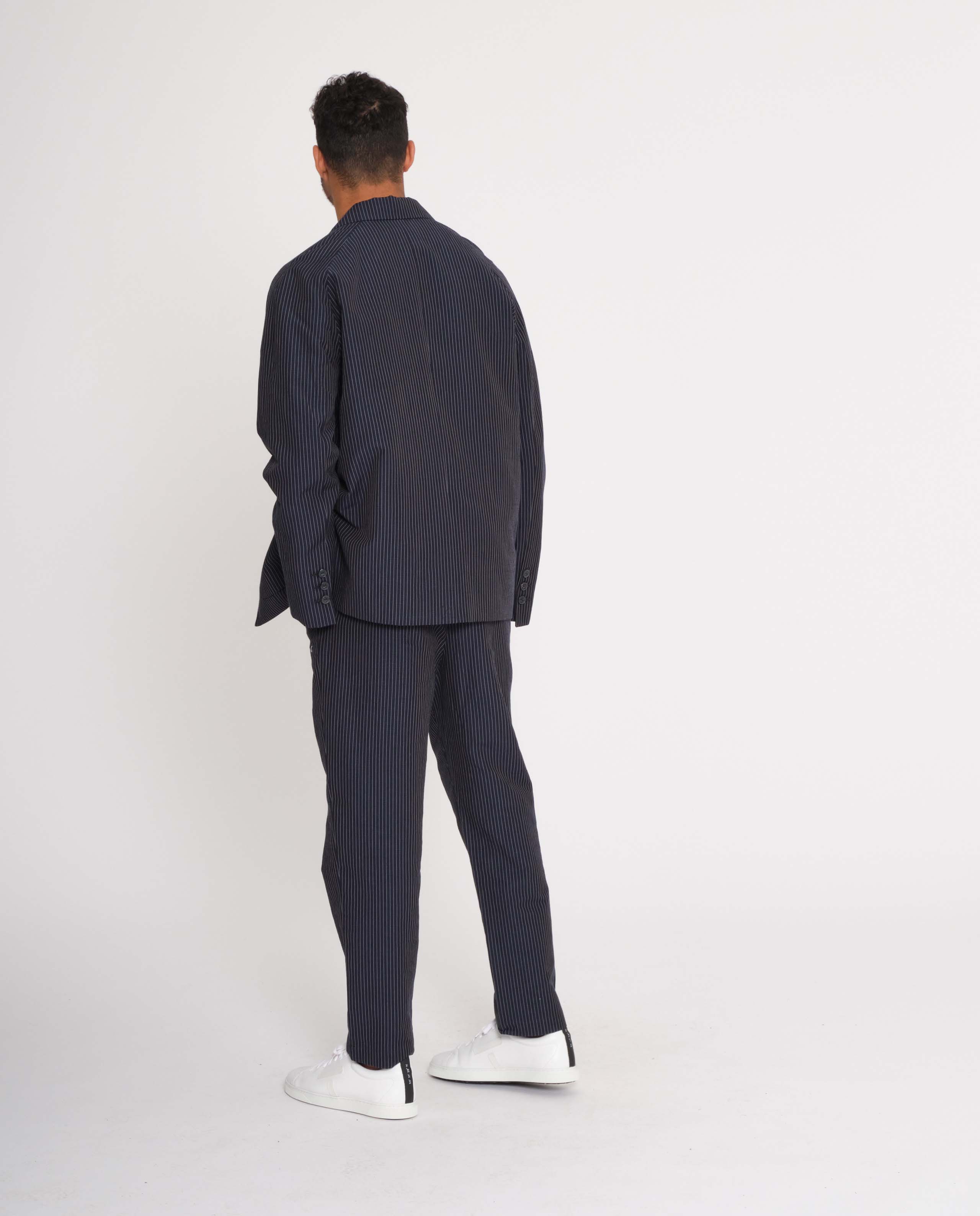 Blazer rayé en coton bio et lin
