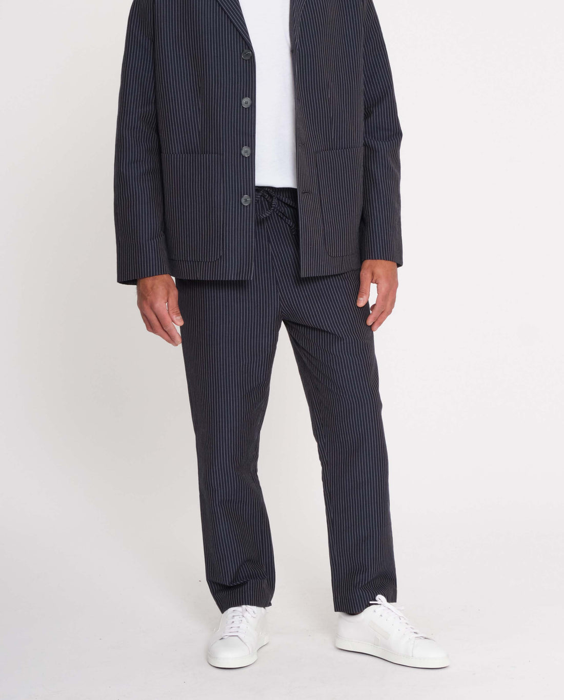 Pantalon rayé en coton bio et lin