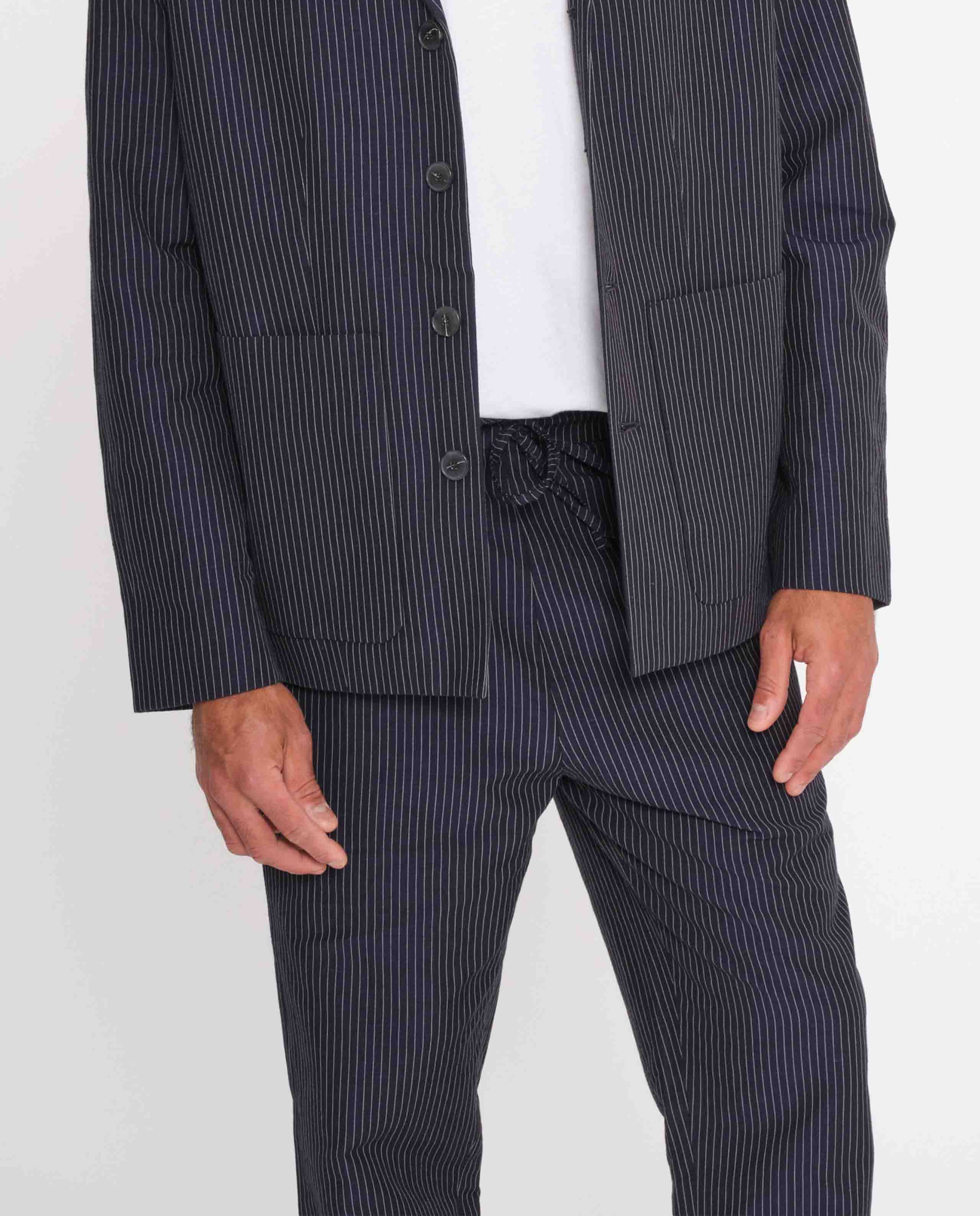 Pantalon rayé en coton bio et lin