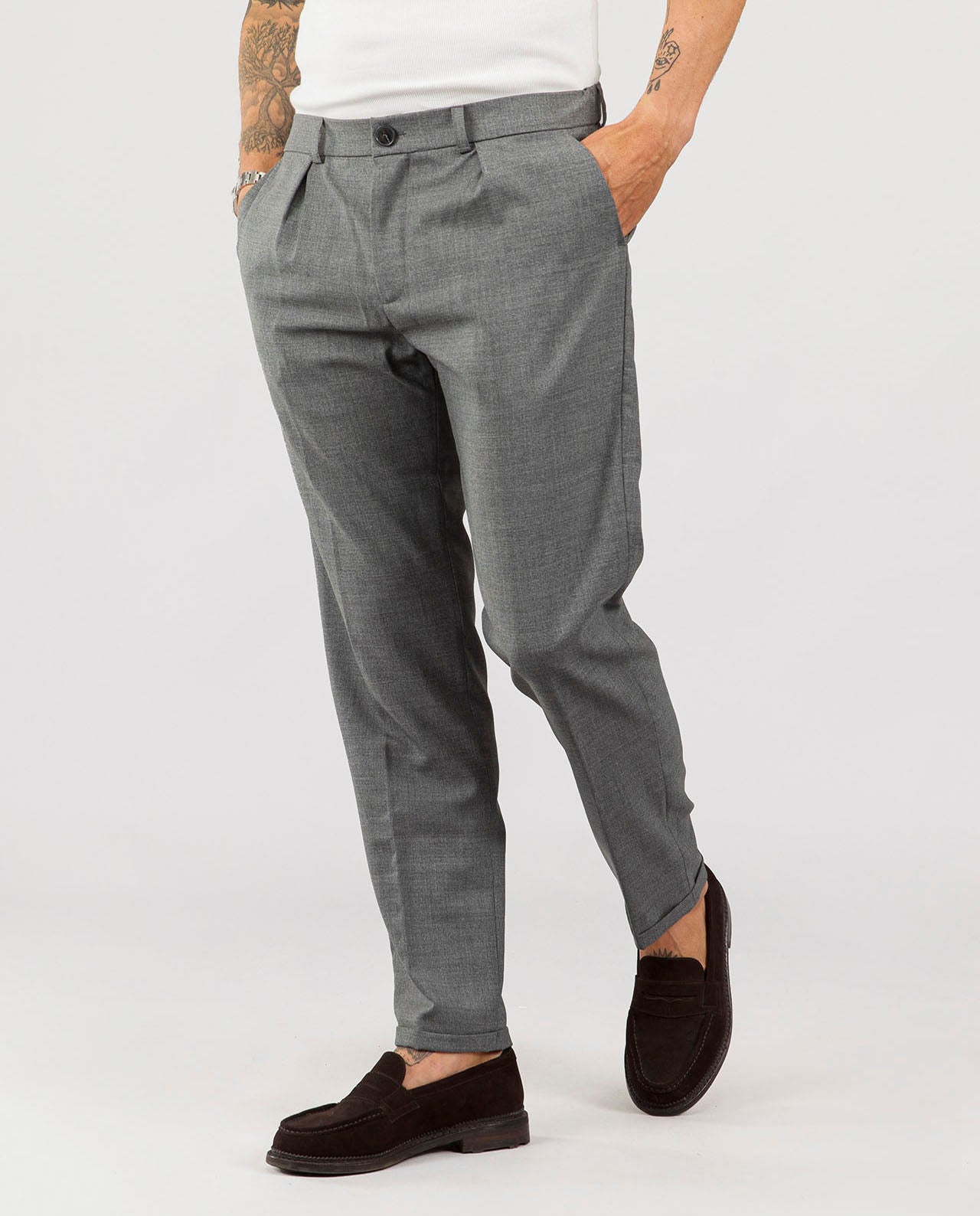 marche commun noyoco pantalon laine vierge revers gris
