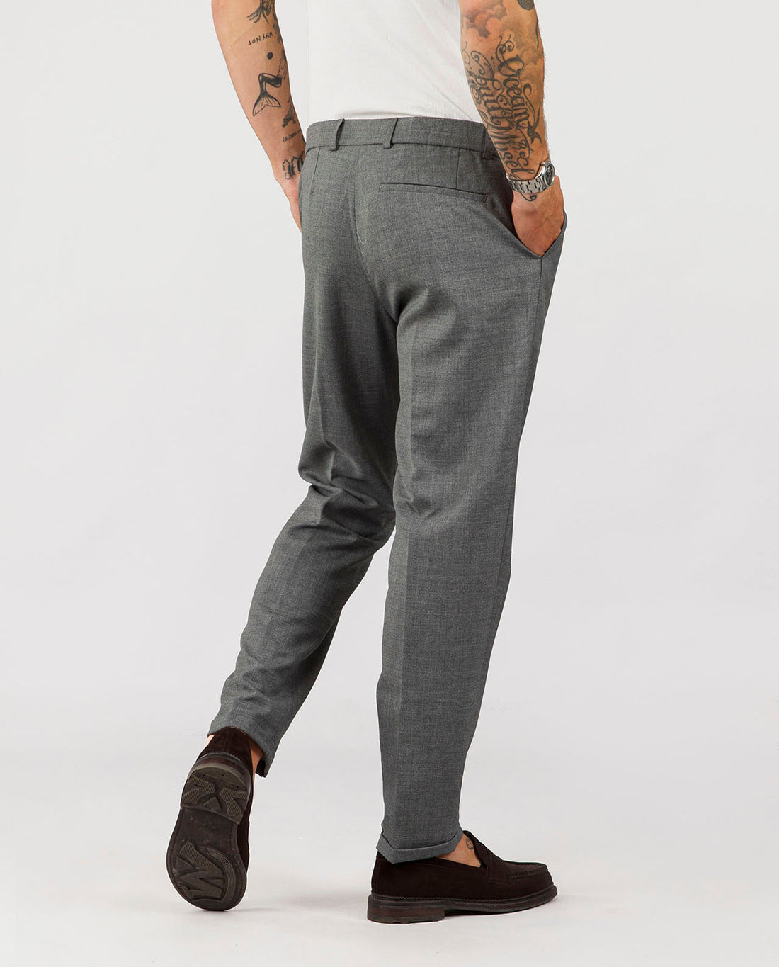 marche commun noyoco pantalon laine vierge revers gris