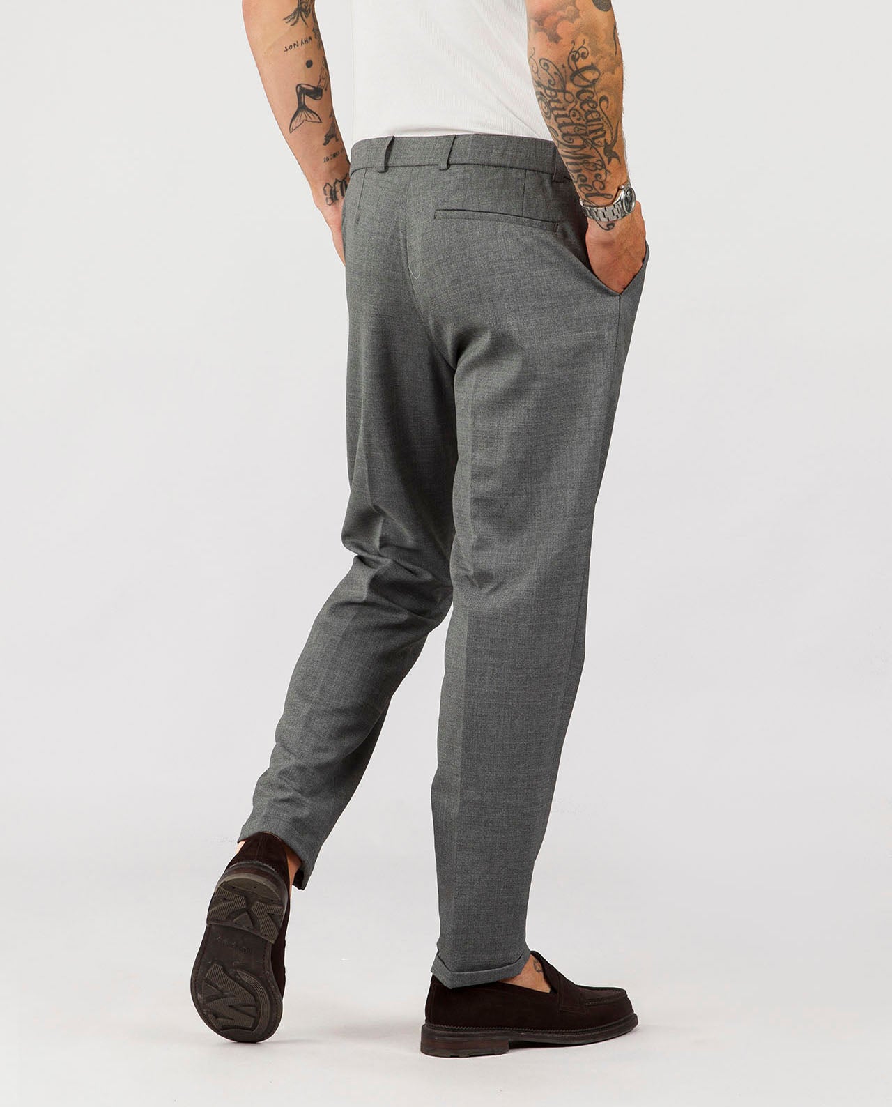marche commun noyoco pantalon laine vierge revers gris