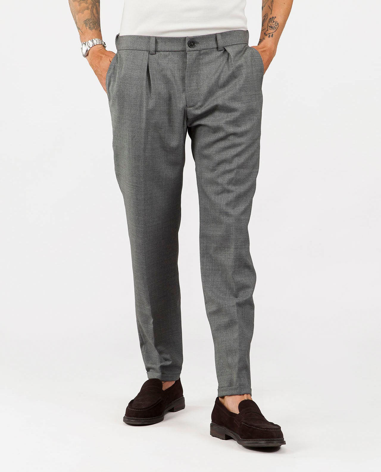 marche commun noyoco pantalon laine vierge revers gris