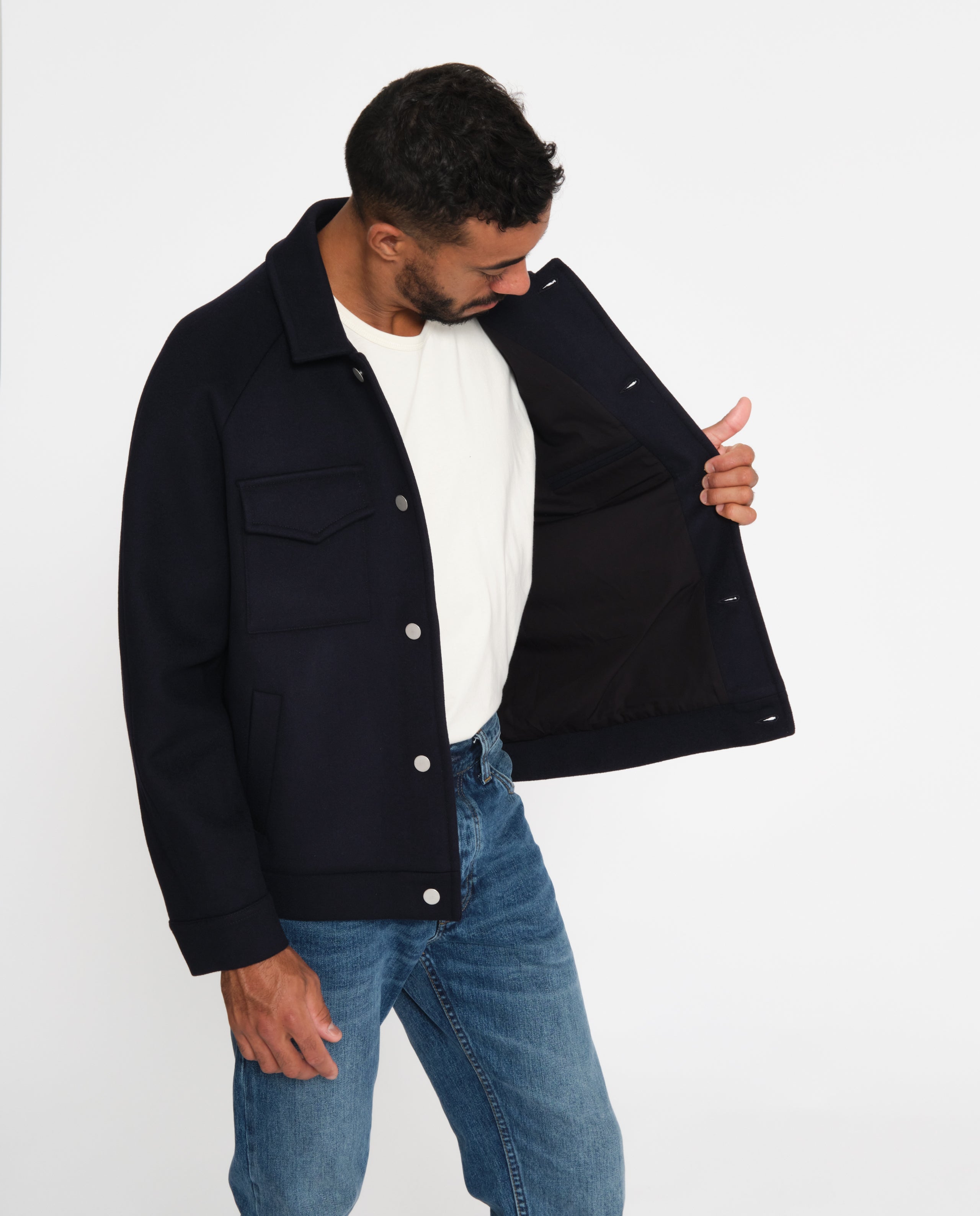 marché commun noyoco veste palma bleu marine laine upcycléee