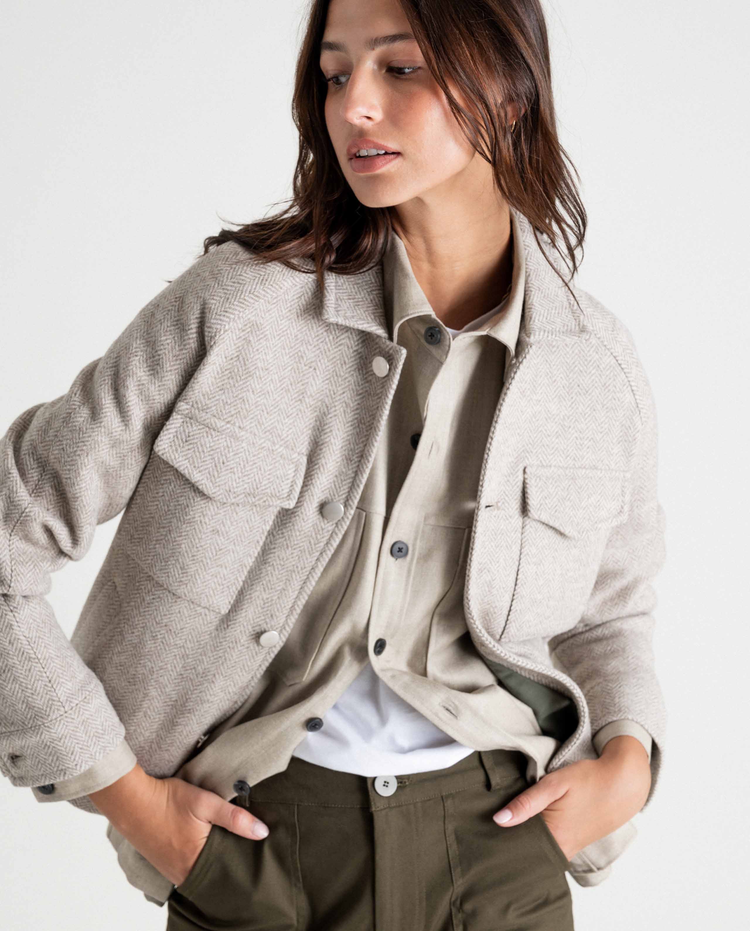 marché commun noyoco veste palma femme cream beige chevrons laine vierge